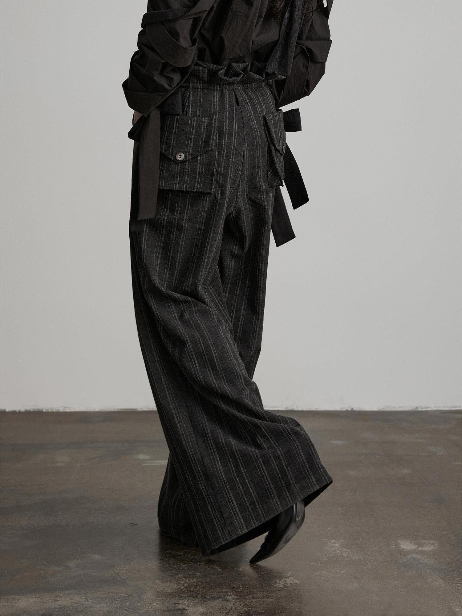 INDULGE Wrinkle Resistant Striped Sculpted Natural Waist Casual Women Wide-Leg Pants
