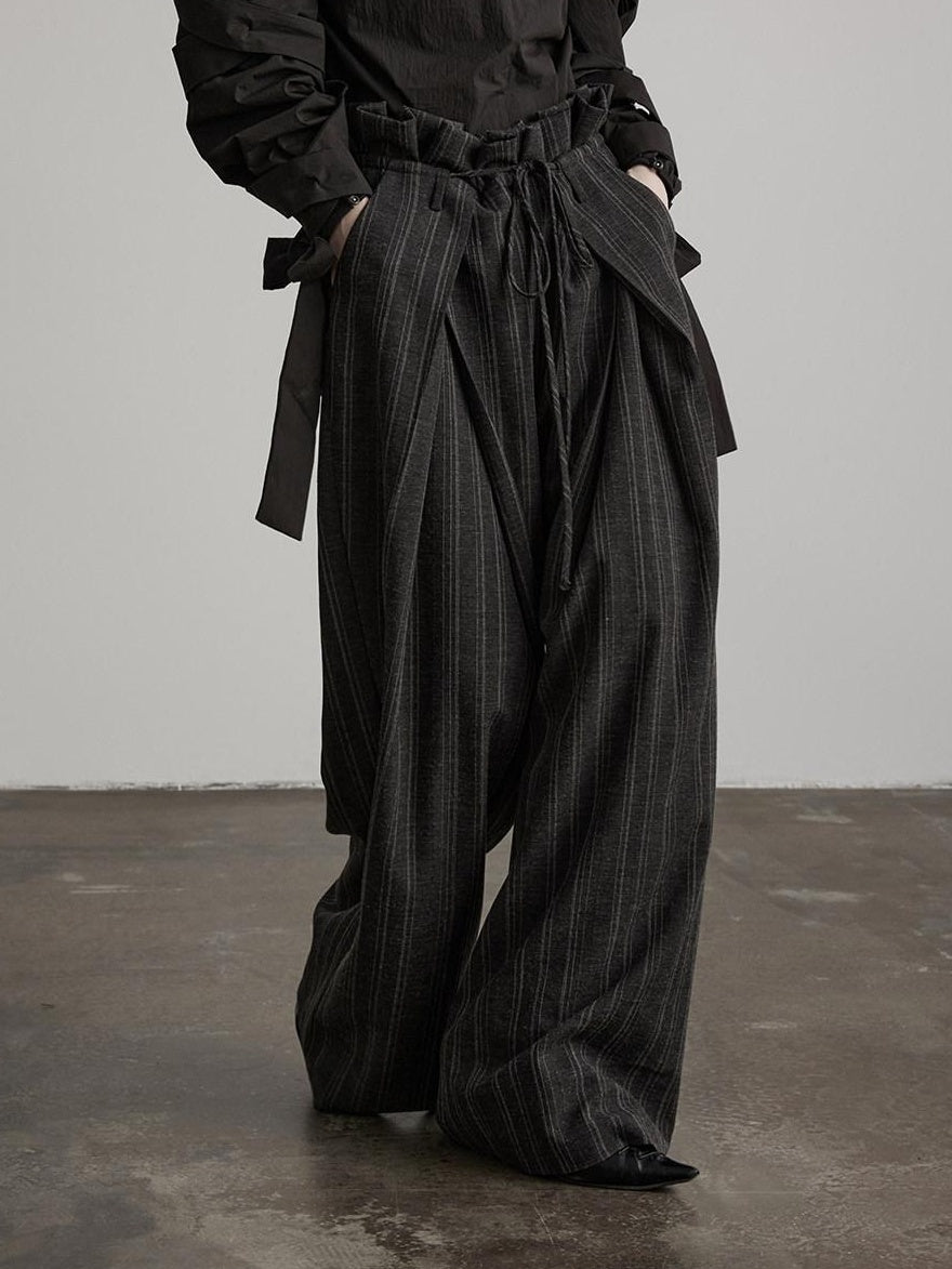 INDULGE Wrinkle Resistant Striped Sculpted Natural Waist Casual Women Wide-Leg Pants