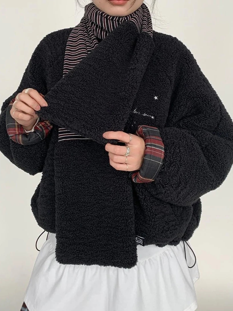 Icelandic Faux Fur Scarf Striped Winter Warm Knitted Wrap Neckwear