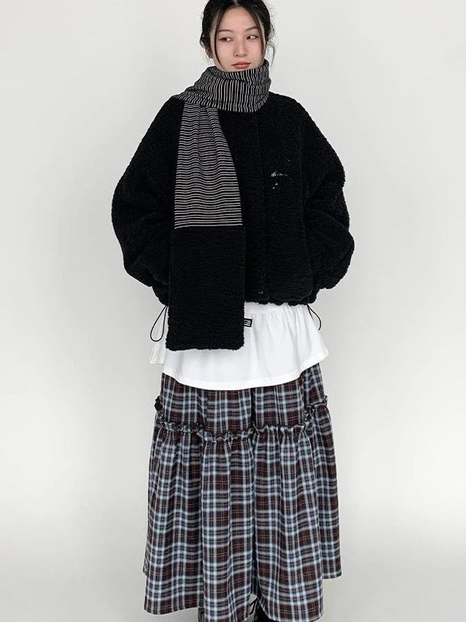 Icelandic Faux Fur Scarf Striped Winter Warm Knitted Wrap Neckwear