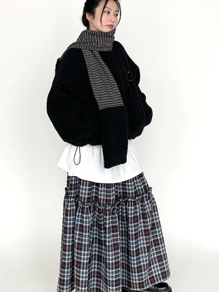 Icelandic Faux Fur Scarf Striped Winter Warm Knitted Wrap Neckwear