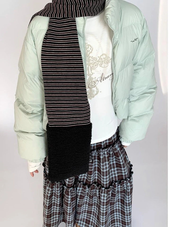 Icelandic Faux Fur Scarf Striped Winter Warm Knitted Wrap Neckwear