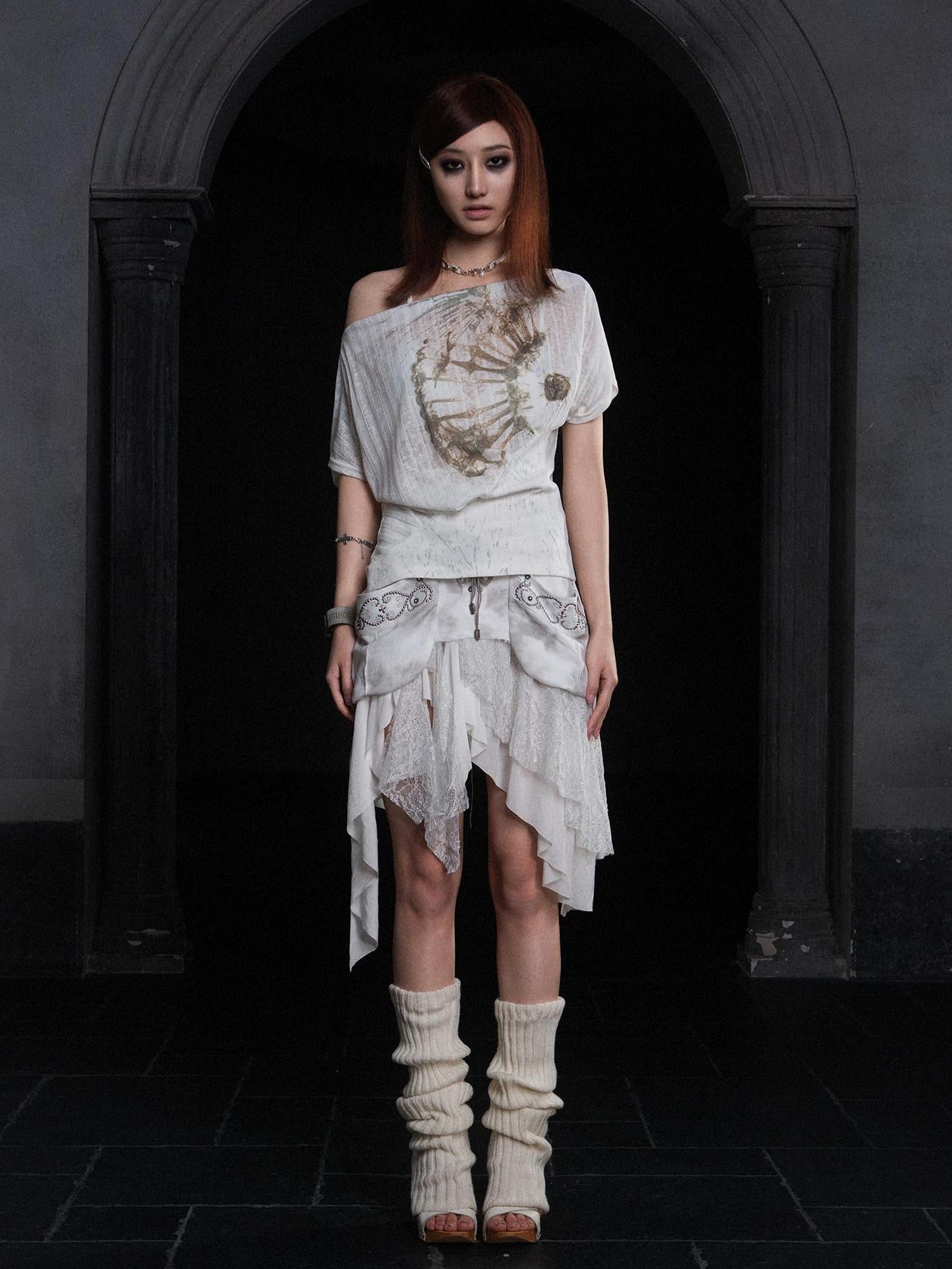 ARIADNAw Industrial Lace Low Rise Maxi Skirt Punk Nomad Fantasy