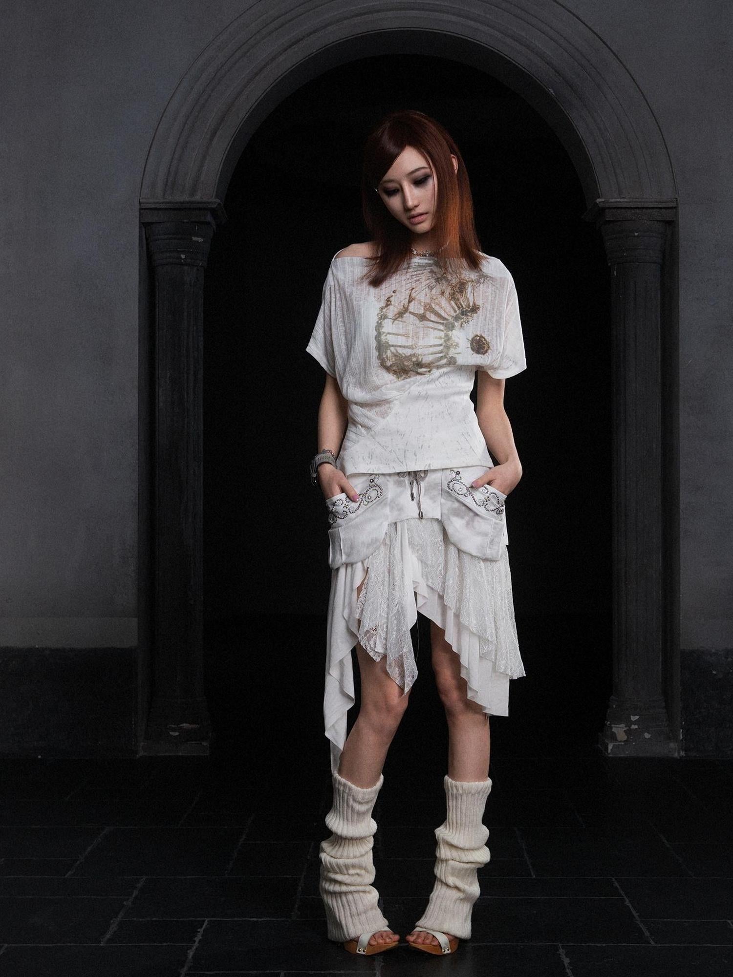 ARIADNAw Industrial Lace Low Rise Maxi Skirt Punk Nomad Fantasy