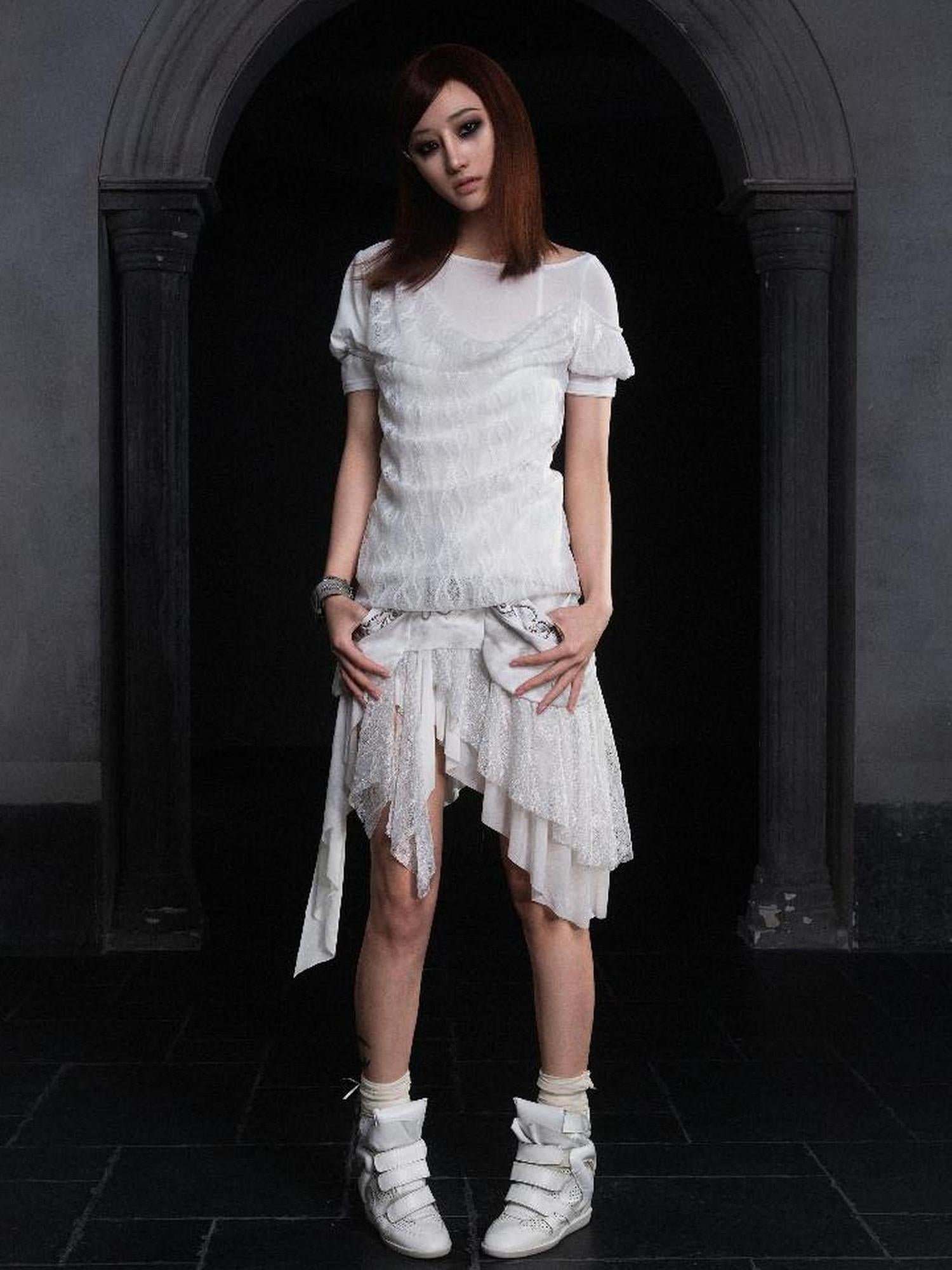 ARIADNAw Industrial Lace Low Rise Maxi Skirt Punk Nomad Fantasy