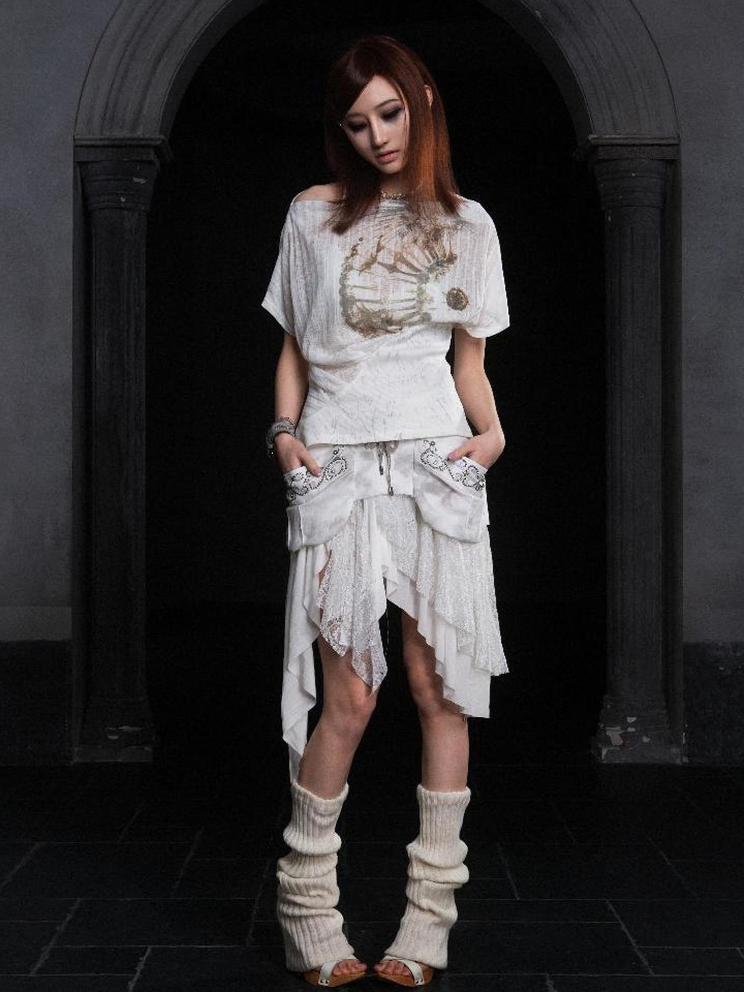 ARIADNAw Industrial Lace Low Rise Maxi Skirt Punk Nomad Fantasy