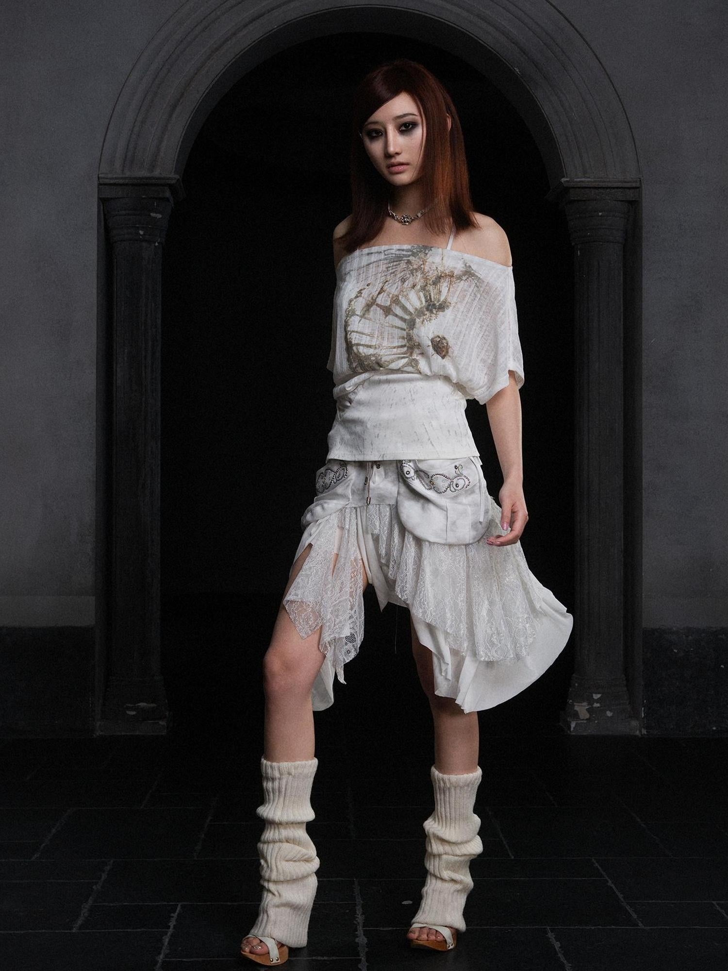 ARIADNAw Industrial Lace Low Rise Maxi Skirt Punk Nomad Fantasy