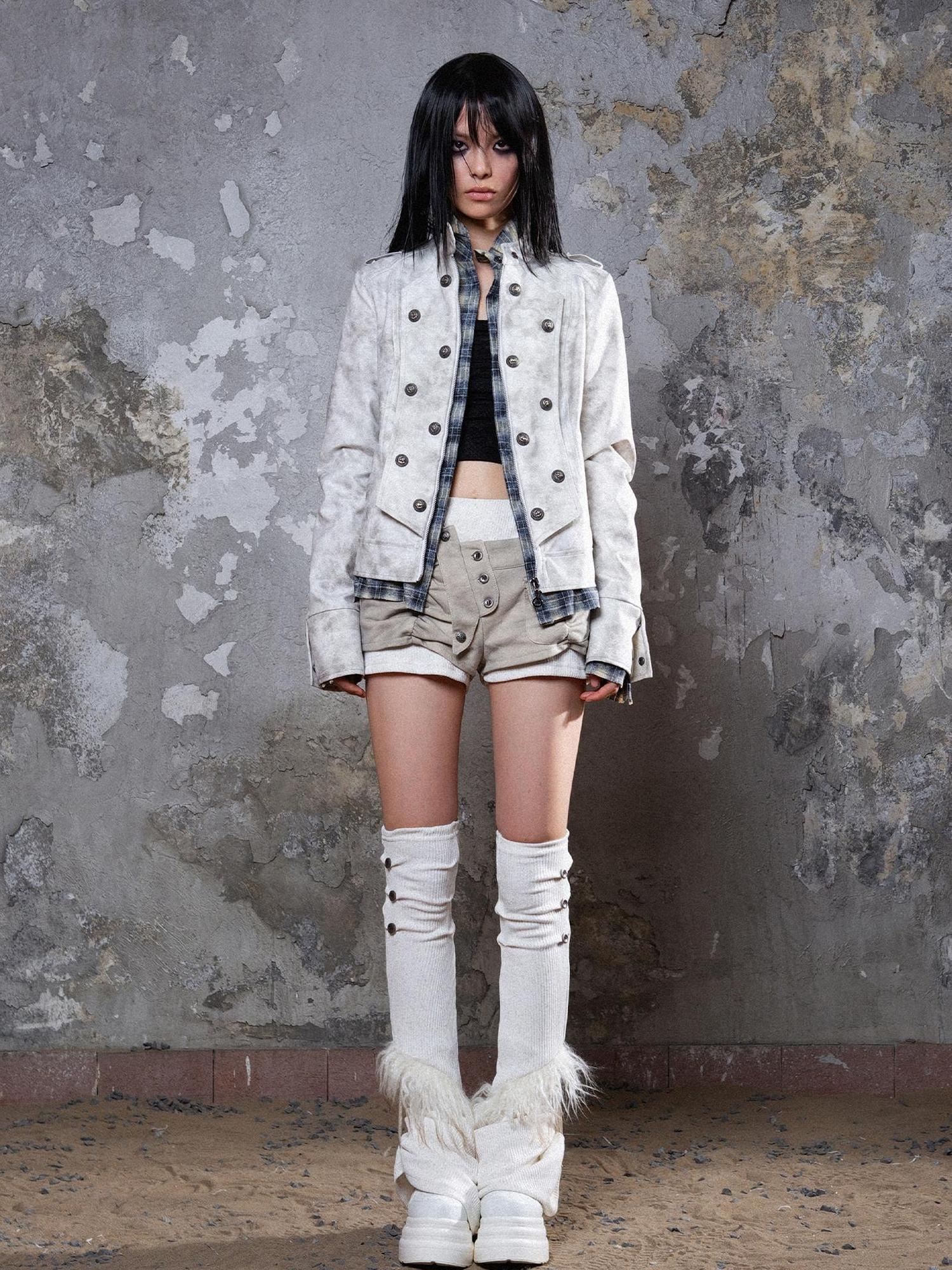ARIADNAw Industrial Punk Leather Jacket Set Edgy Women Winter Rockwear