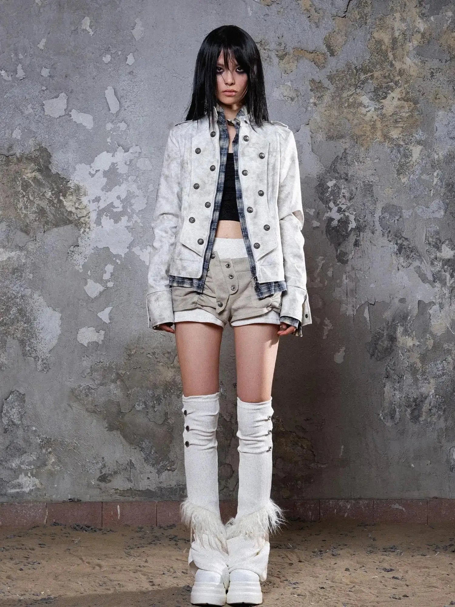 Industrial Punk Leather Jacket Set Edgy Women Winter Rockwear