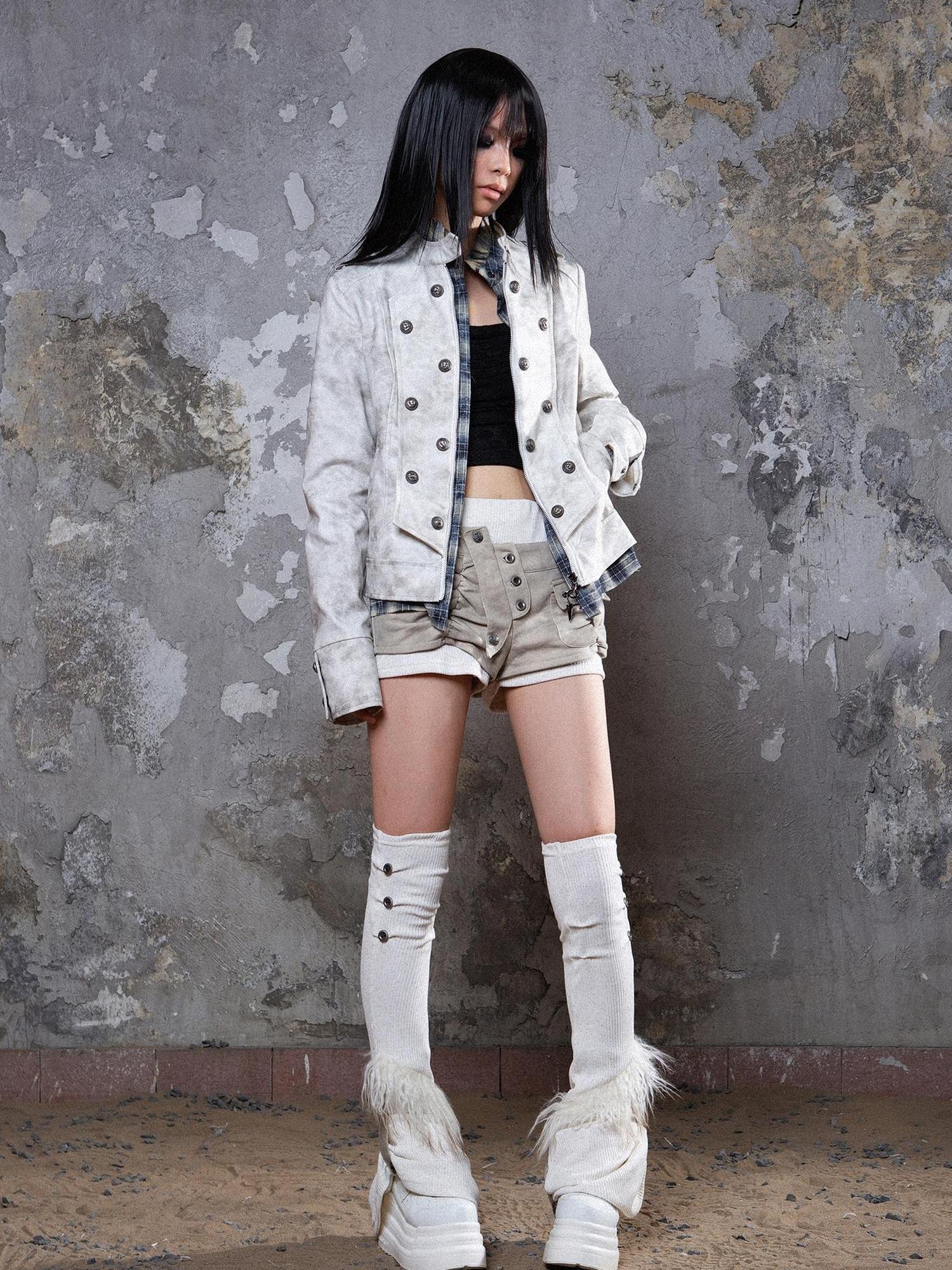ARIADNAw Industrial Punk Leather Jacket Set Edgy Women Winter Rockwear