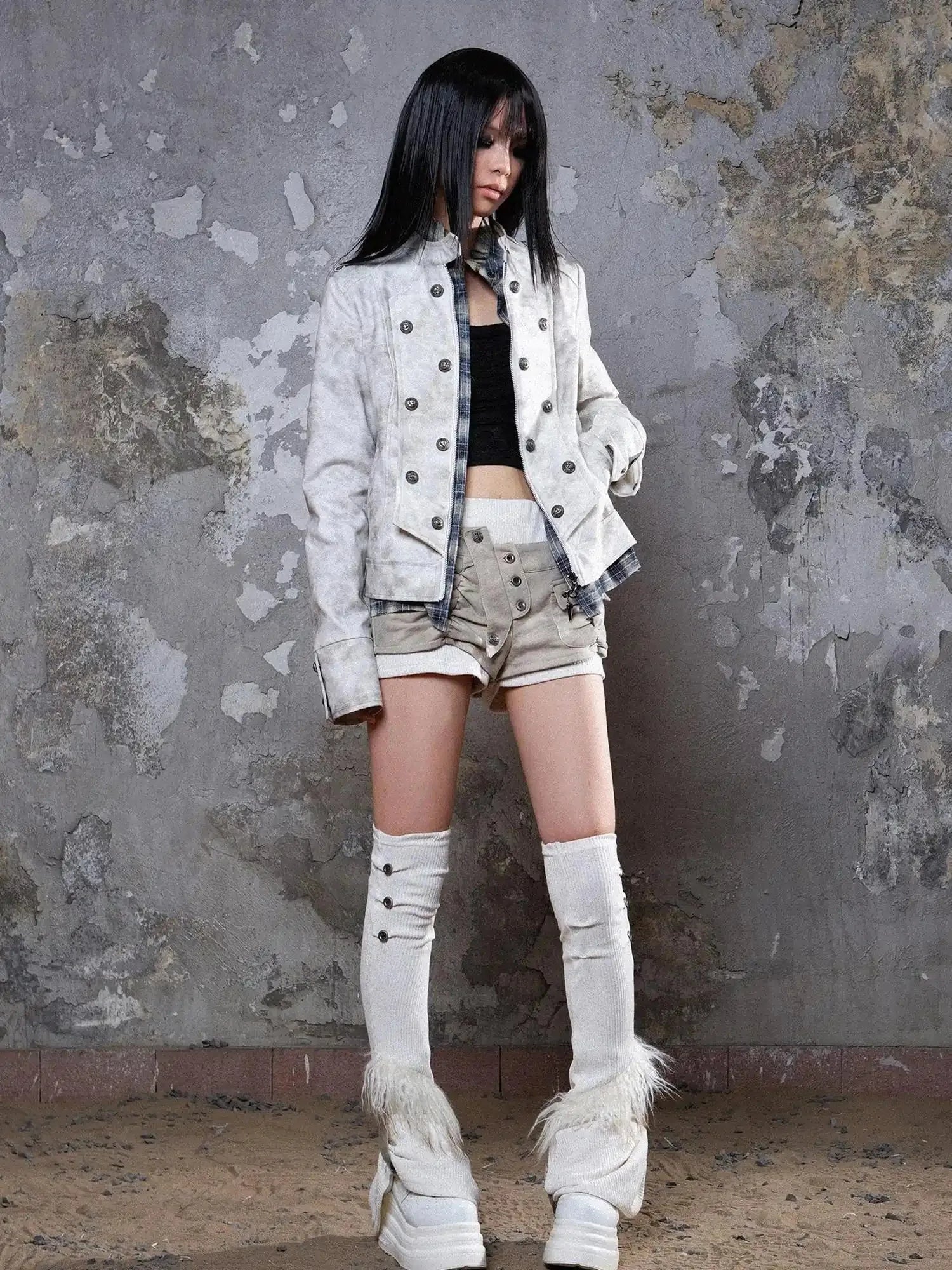 Industrial Punk Leather Jacket Set Edgy Women Winter Rockwear