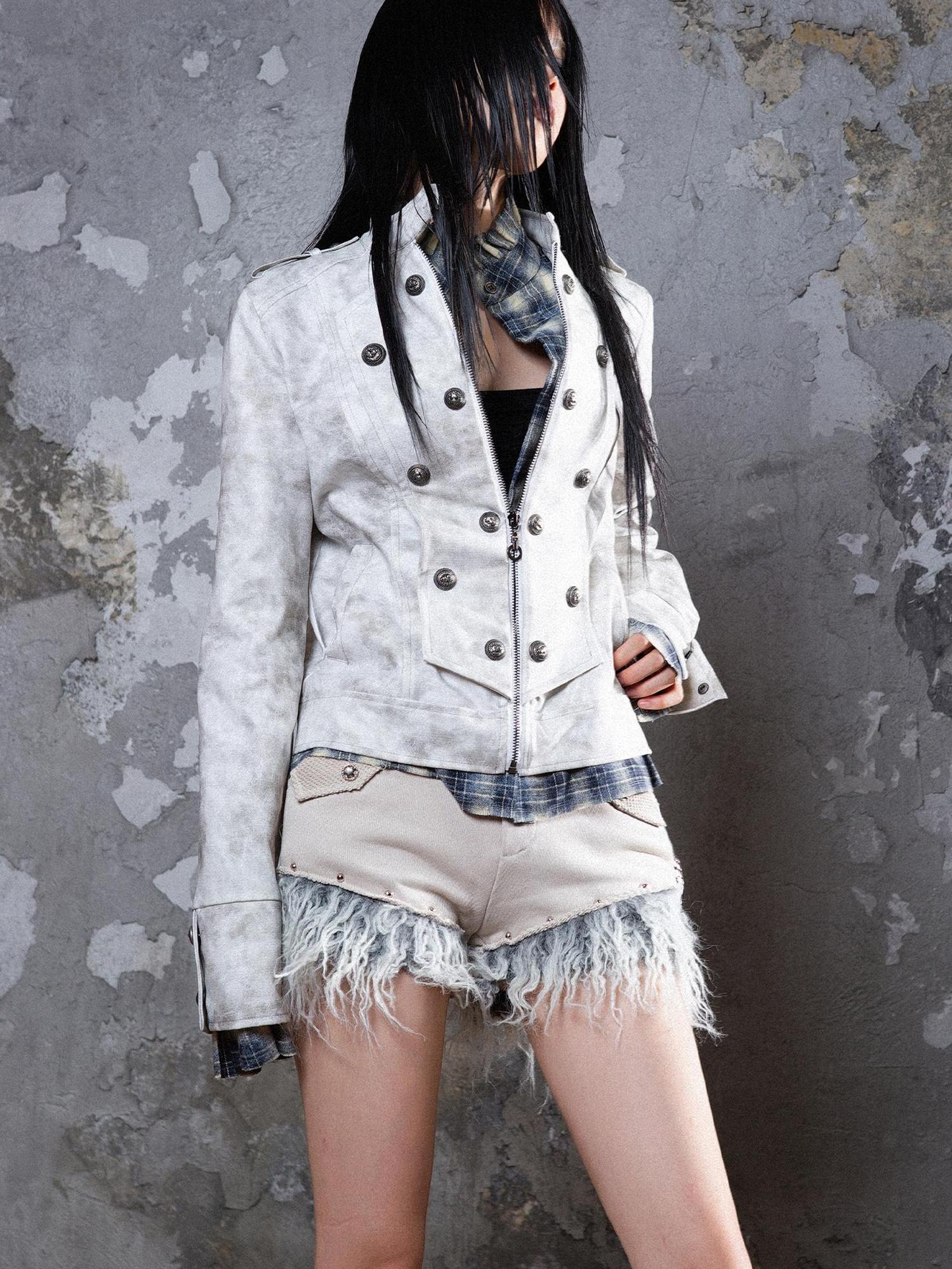 ARIADNAw Industrial Punk Leather Jacket Set Edgy Women Winter Rockwear