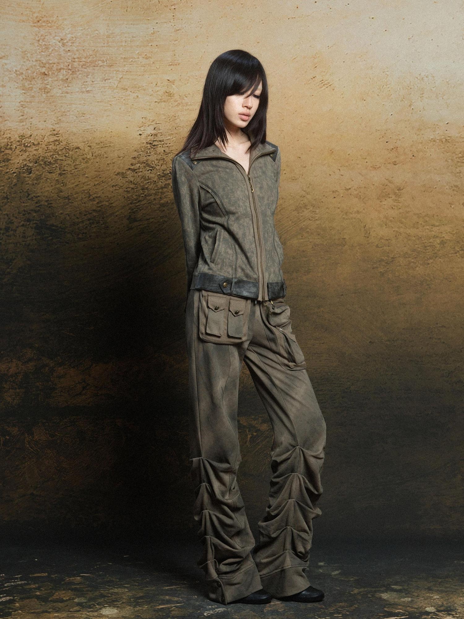 ARIADNAw Industrial Punk Pocket Pants Low Waist Loose Streetwear For Women