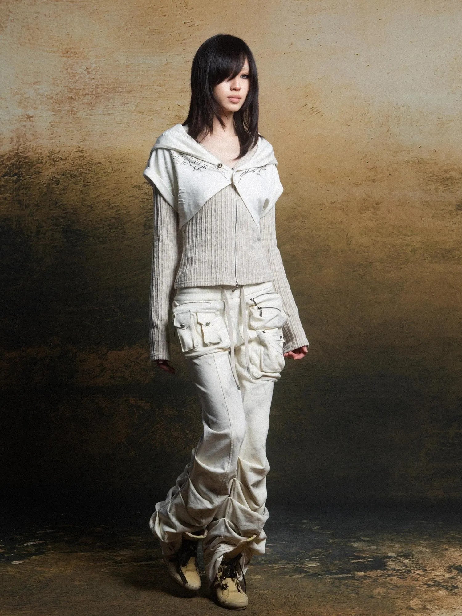 Industrial Punk Pocket Pants Low Waist Loose Streetwear For Women