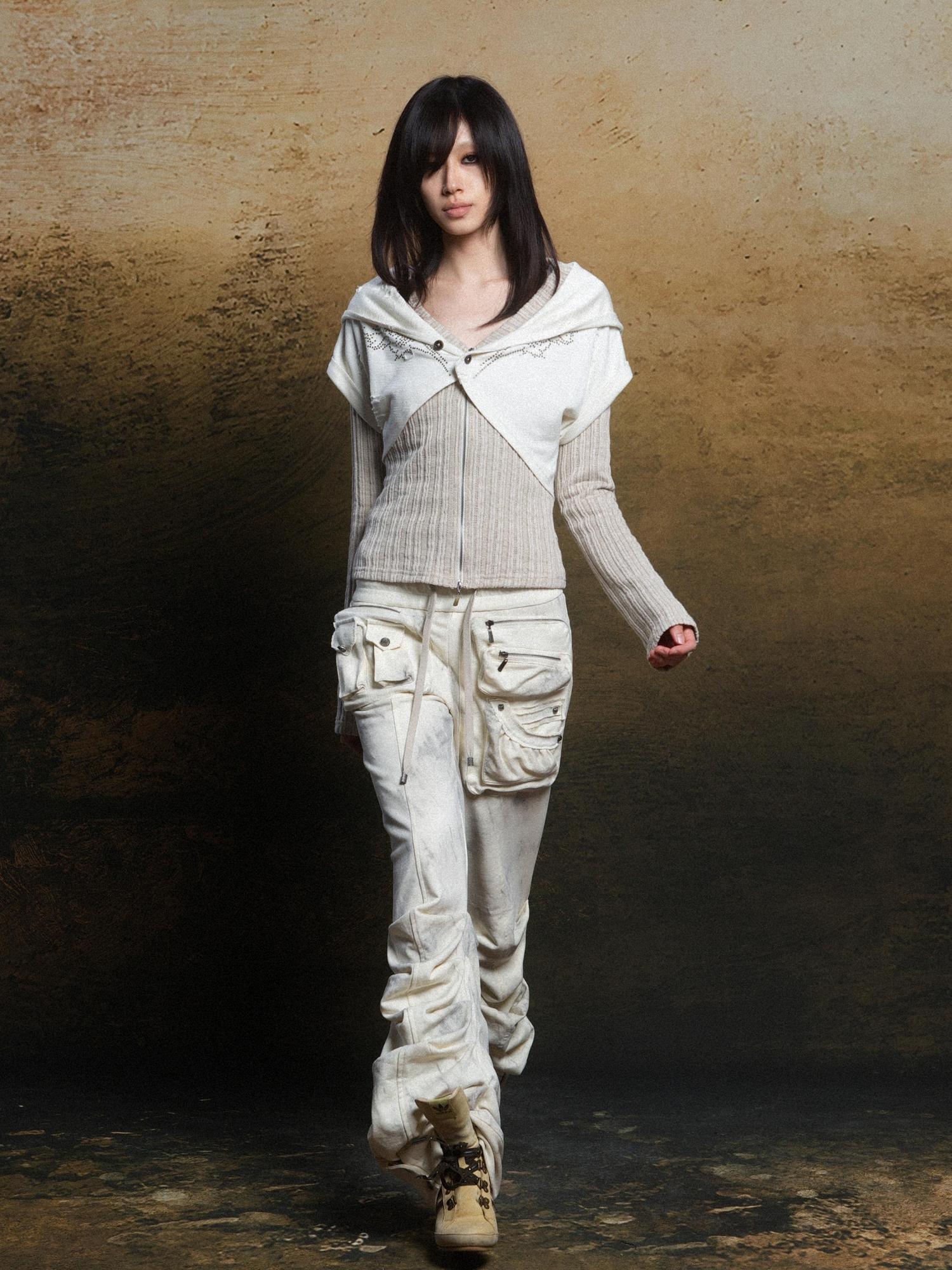 ARIADNAw Industrial Punk Pocket Pants Low Waist Loose Streetwear For Women