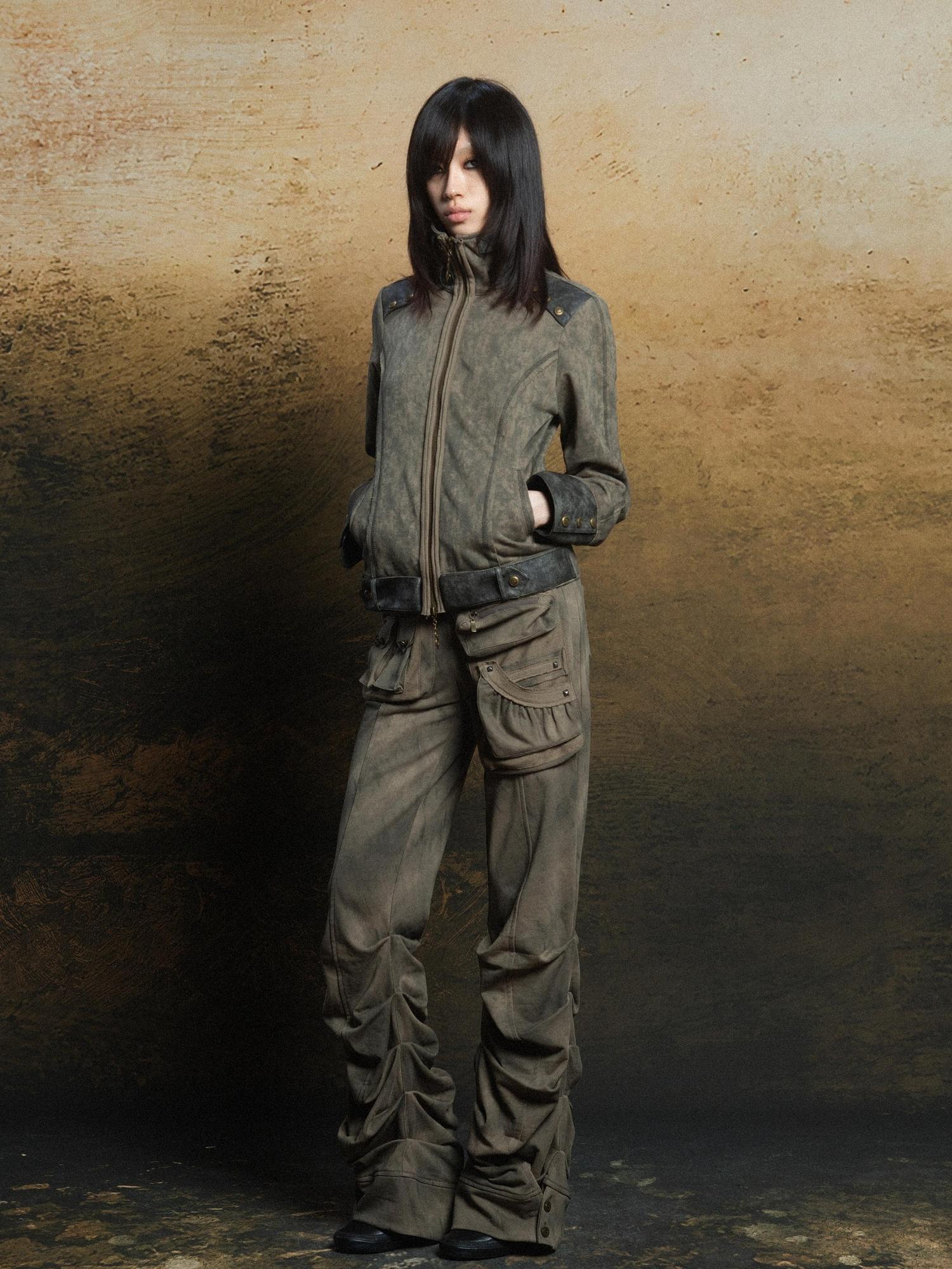 ARIADNAw Industrial Punk Pocket Pants Low Waist Loose Streetwear For Women