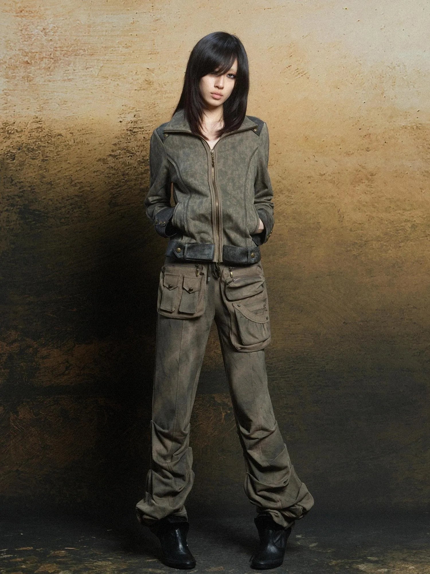 Industrial Punk Pocket Pants Low Waist Loose Streetwear For Women