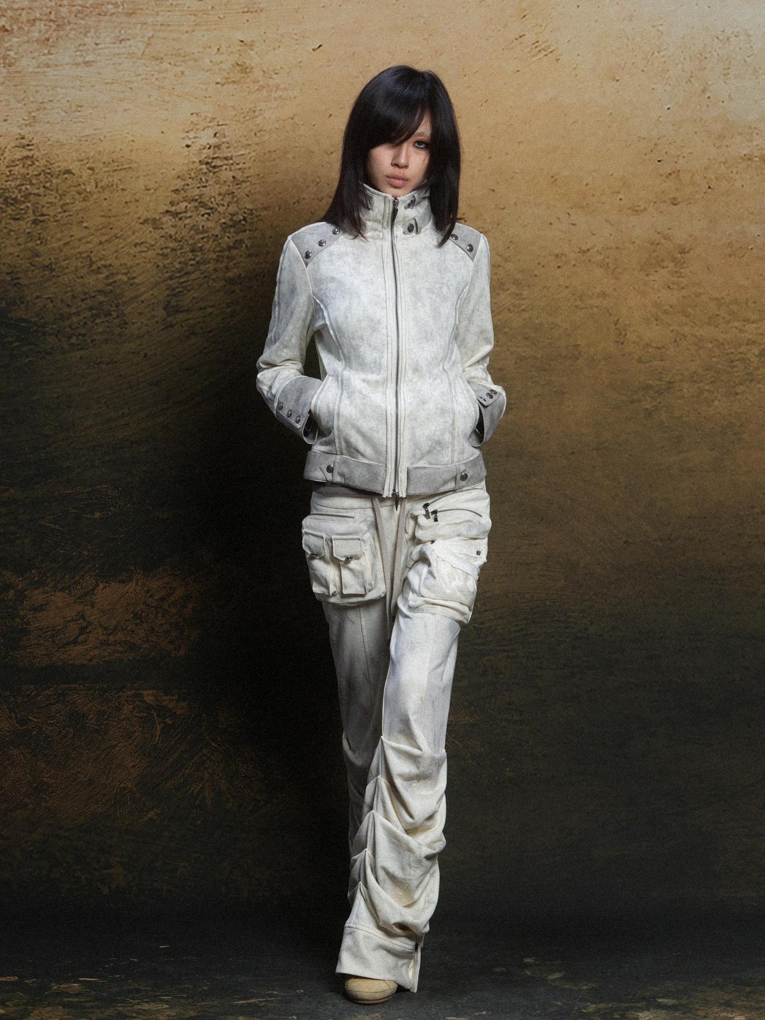 ARIADNAw Industrial Punk Pocket Pants Low Waist Loose Streetwear For Women
