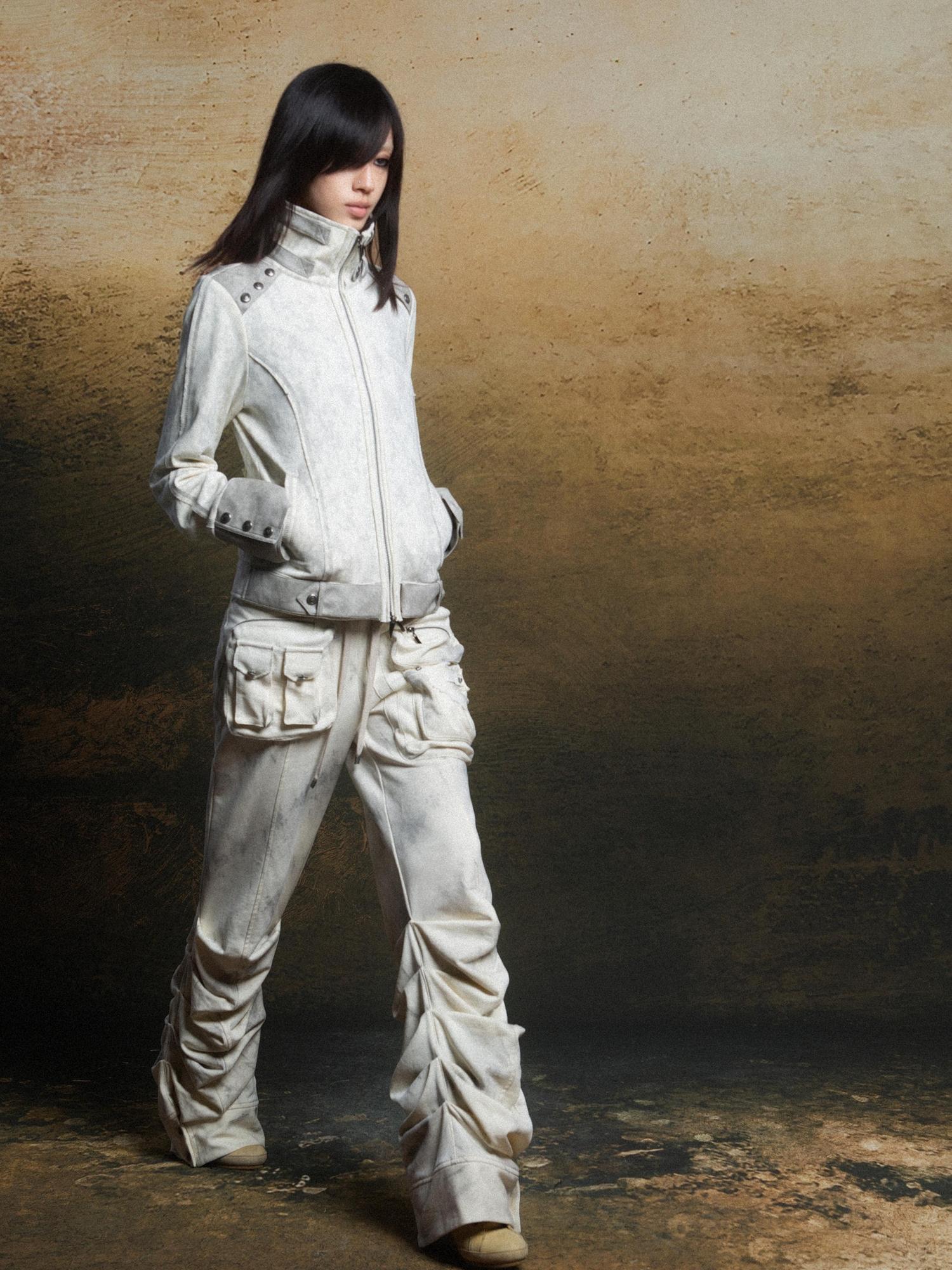 ARIADNAw Industrial Punk Pocket Pants Low Waist Loose Streetwear For Women