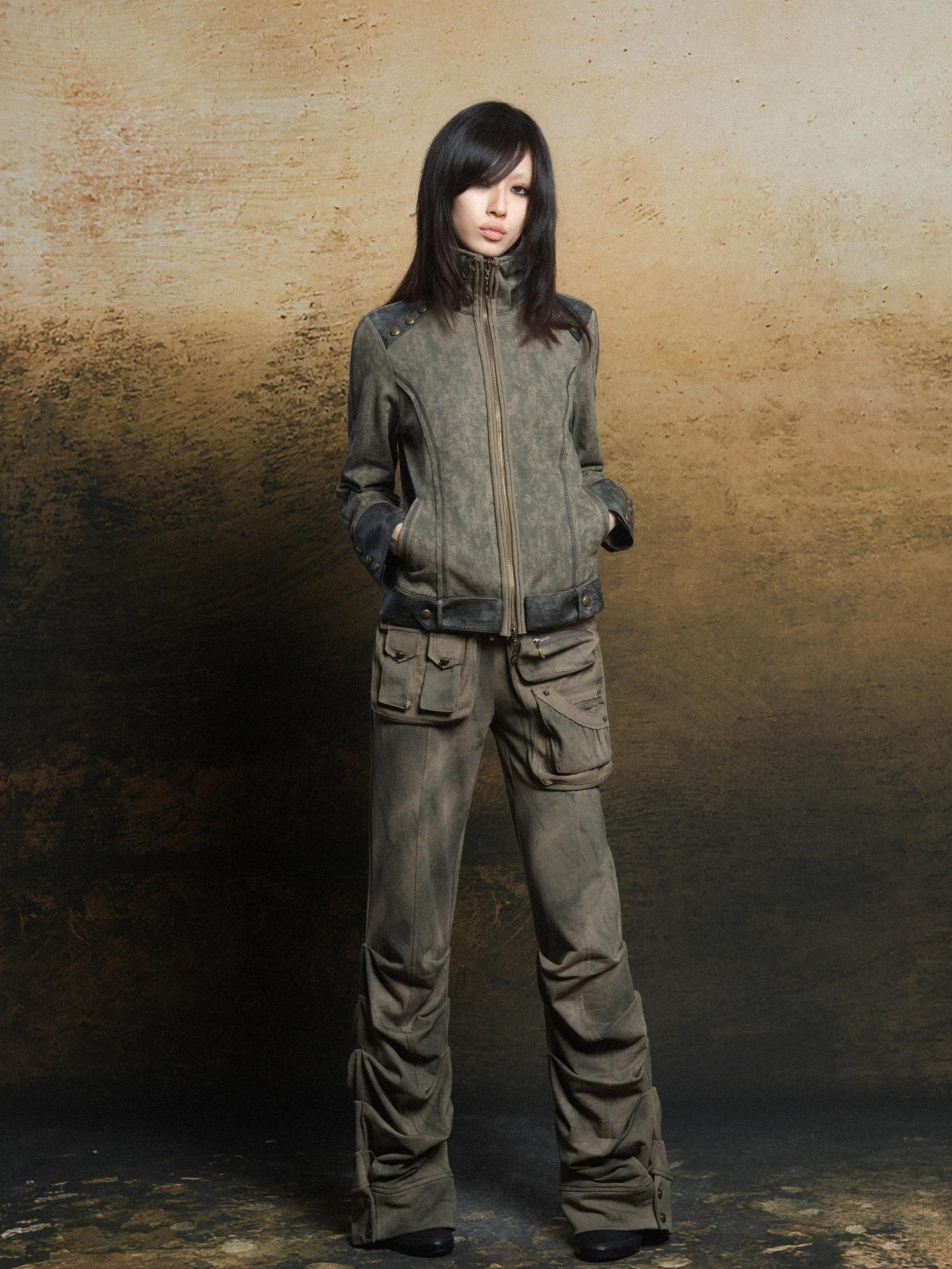 ARIADNAw Industrial Punk Pocket Pants Low Waist Loose Streetwear For Women
