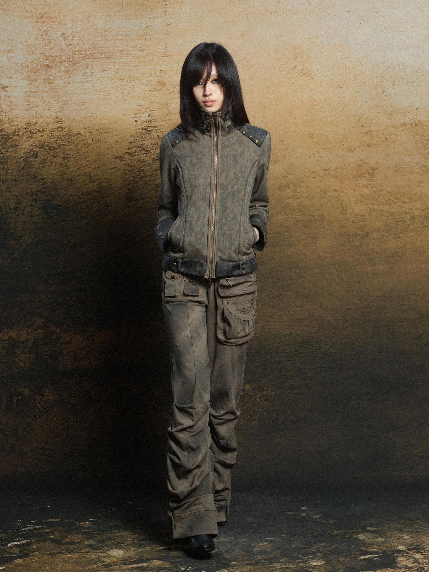 ARIADNAw Industrial Punk Pocket Pants Low Waist Loose Streetwear For Women