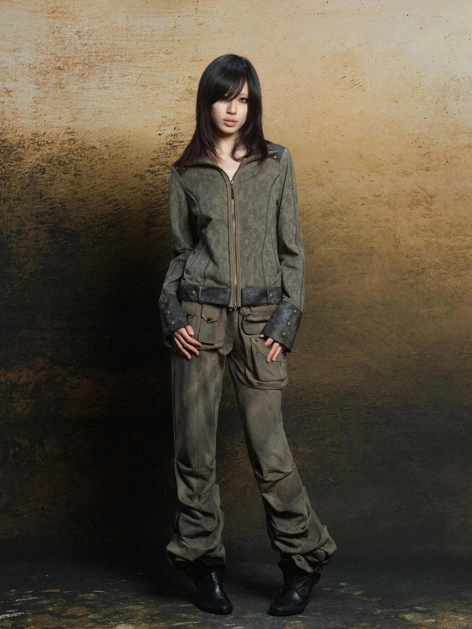 Industrial Punk Pocket Pants Low Waist Loose Streetwear For Women