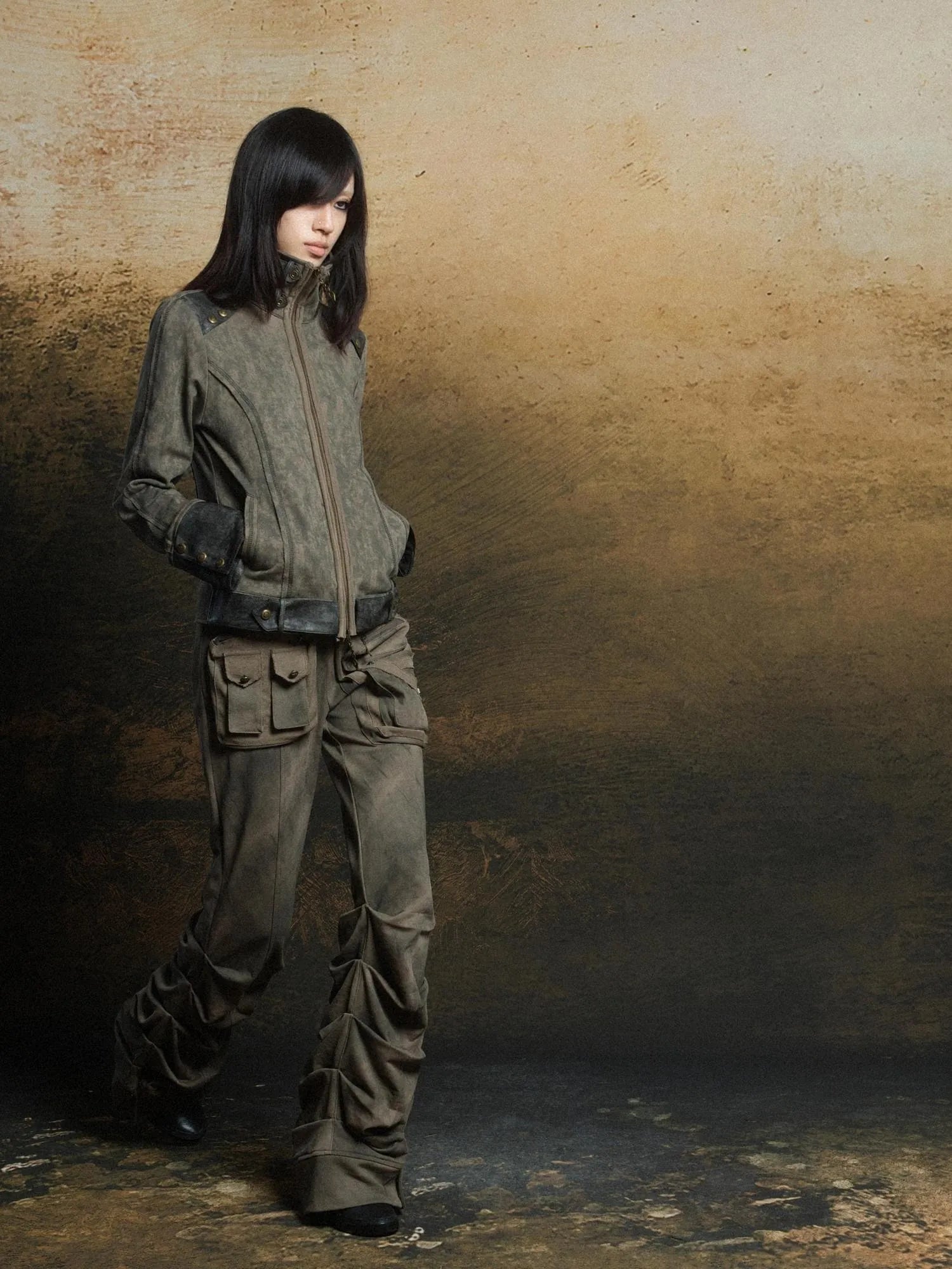 Industrial Punk Pocket Pants Low Waist Loose Streetwear For Women
