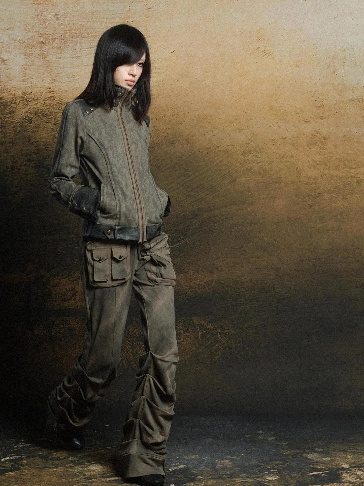 Industrial Punk Pocket Pants Low Waist Loose Streetwear For Women