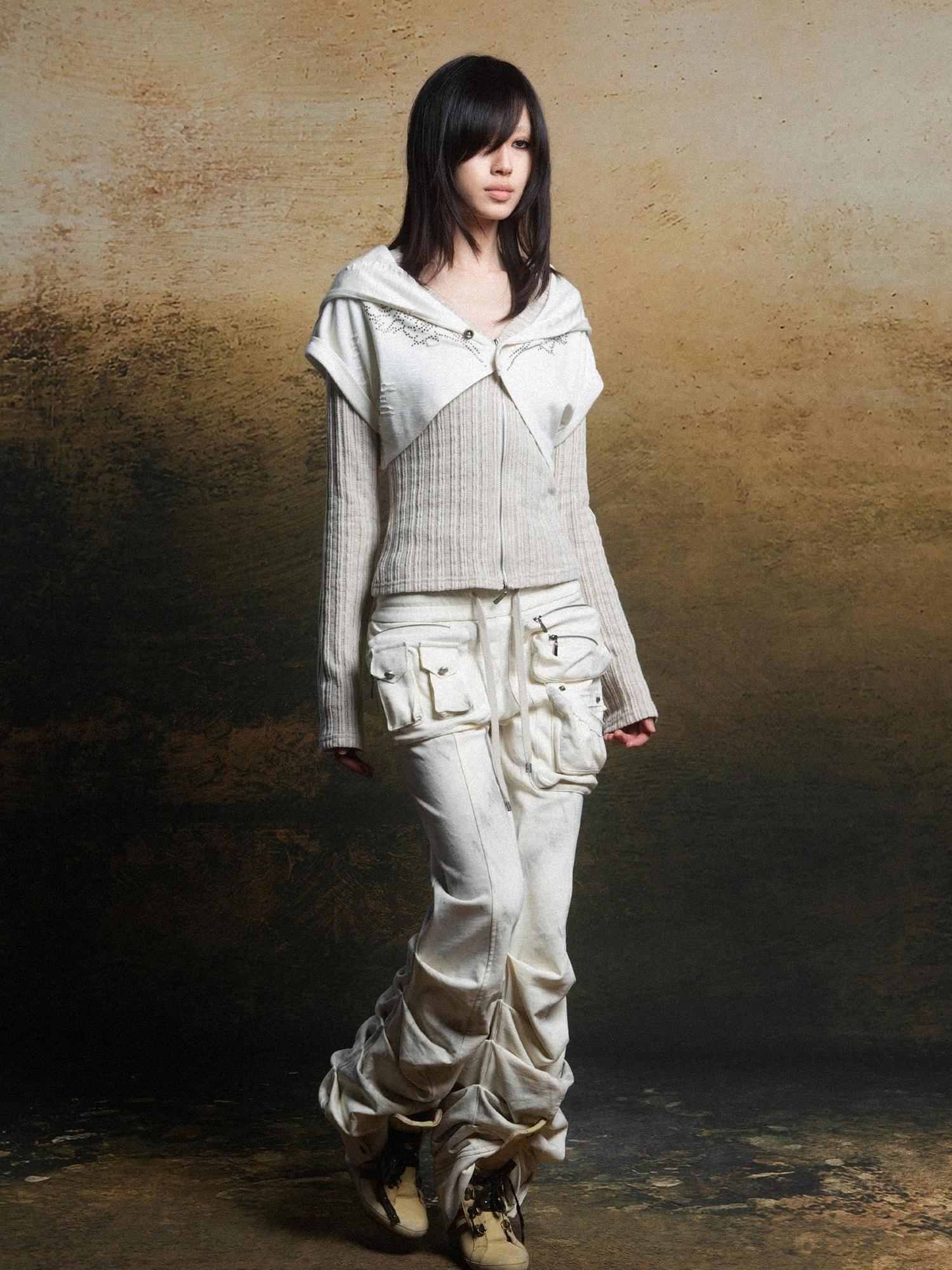 ARIADNAw Industrial Punk Pocket Pants Low Waist Loose Streetwear For Women