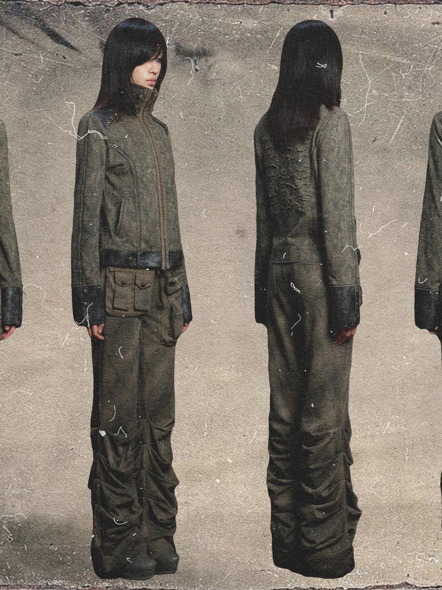 ARIADNAw Industrial Punk Pocket Pants Low Waist Loose Streetwear For Women