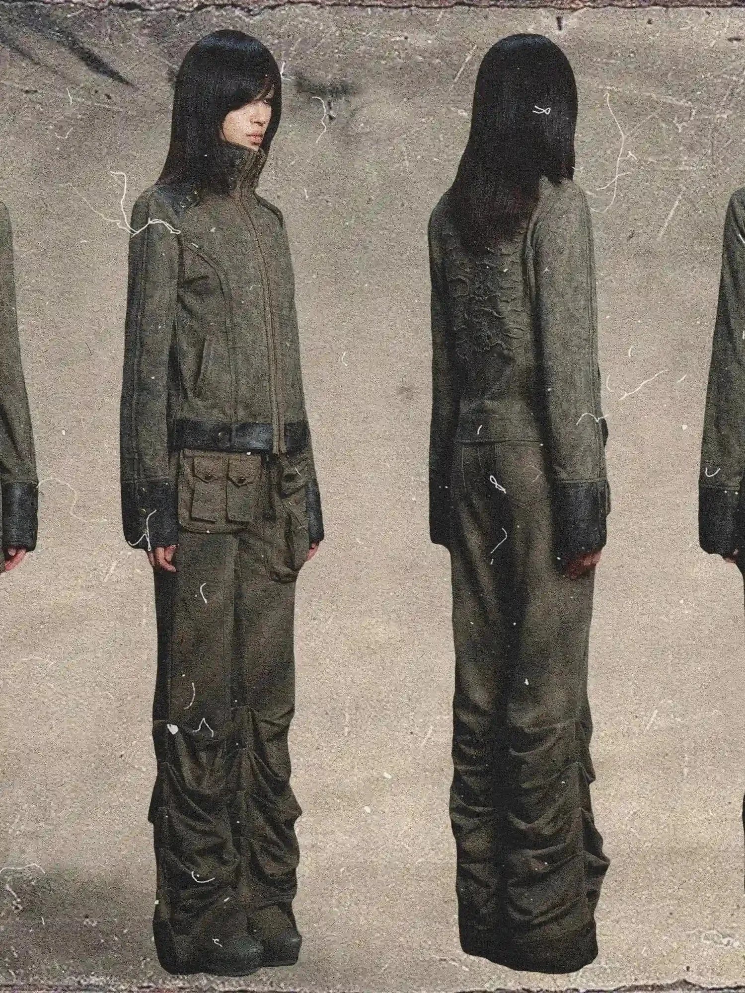 Industrial Punk Pocket Pants Low Waist Loose Streetwear For Women