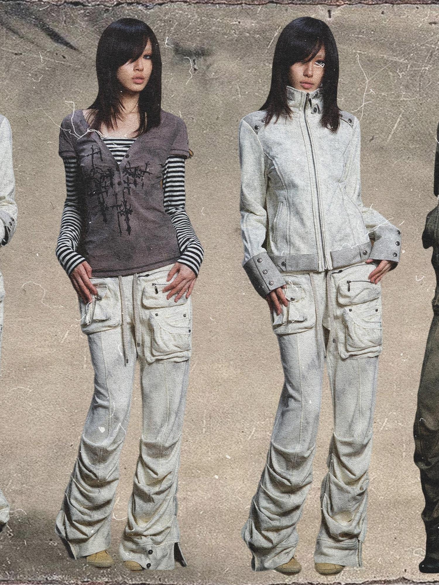 ARIADNAw Industrial Punk Pocket Pants Low Waist Loose Streetwear For Women
