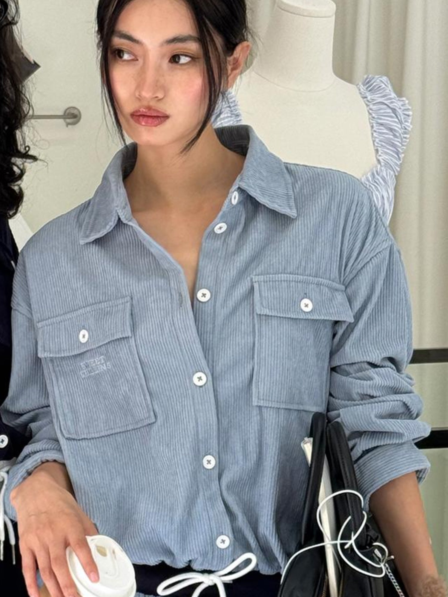 SweetChilling Intellectual Style Corduroy Shirt Dress