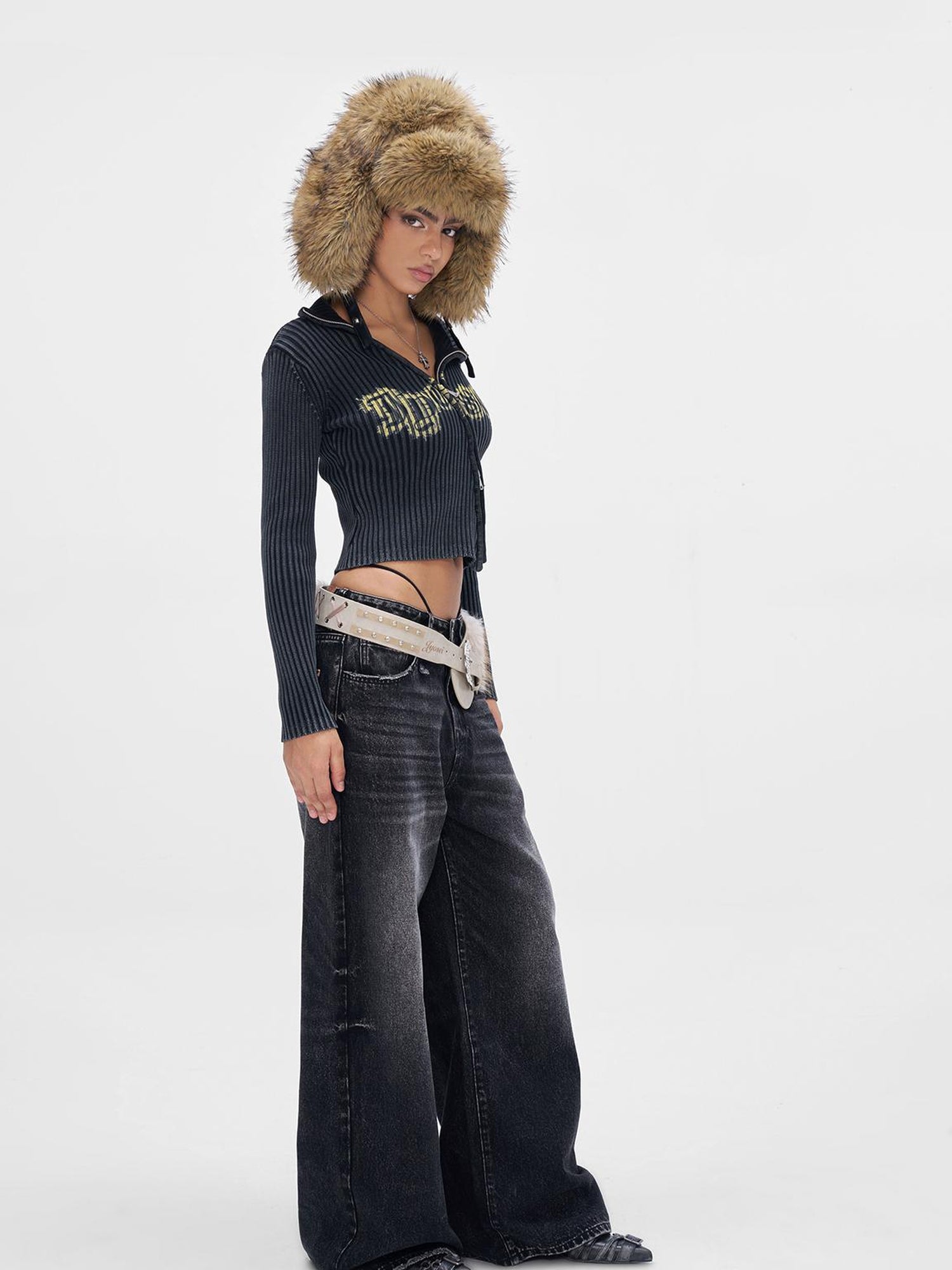 JYOSEI Acid Wash Print Turtleneck Knit Sweater