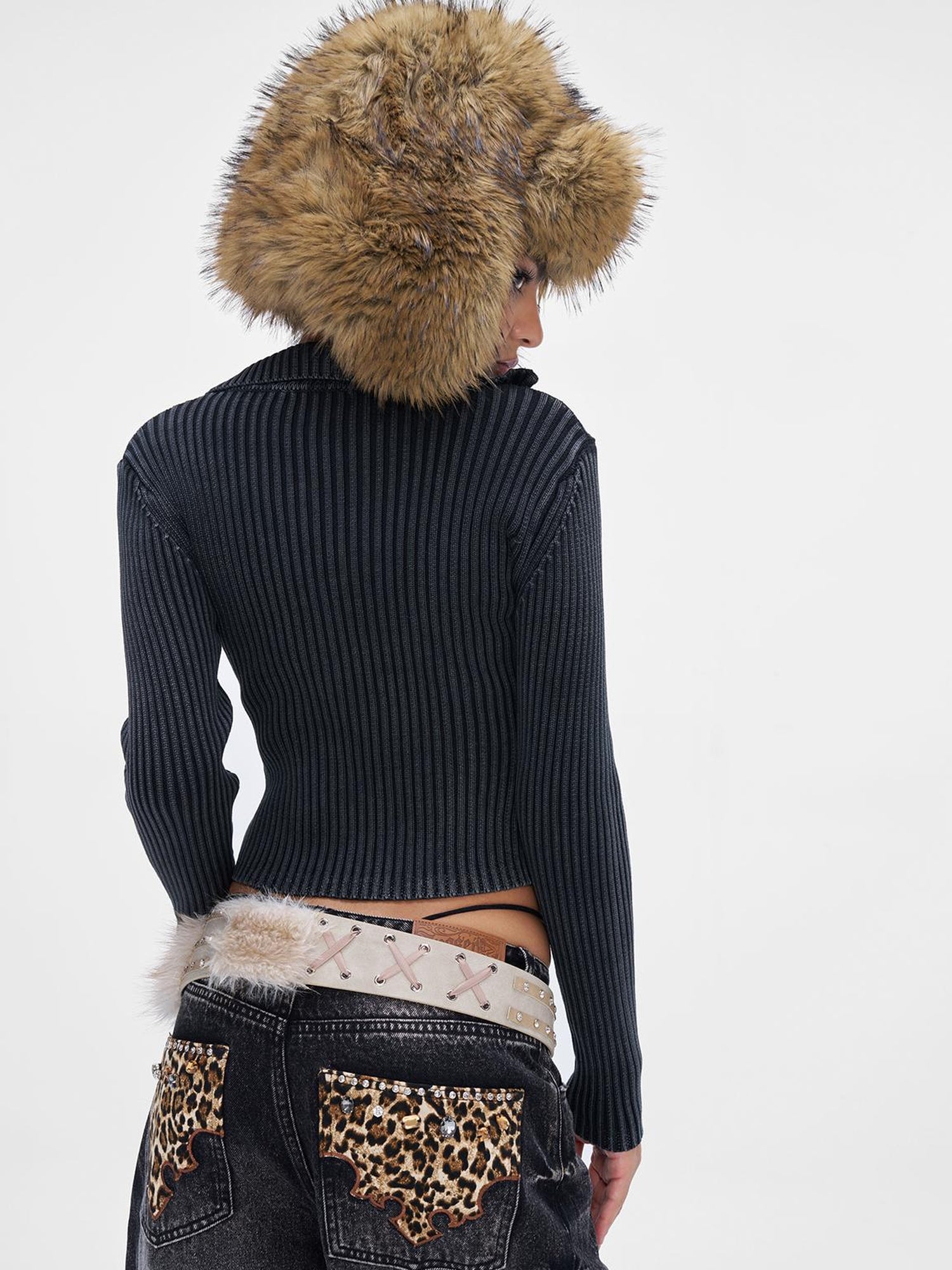 JYOSEI Acid Wash Print Turtleneck Knit Sweater