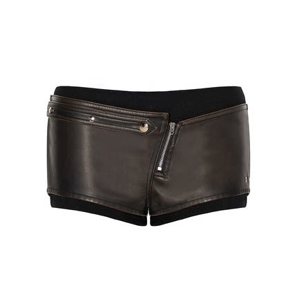 JYOSEI_Asymmetric_Distressed_Low_Waist_Slim_Pu_Washed_Black_Brown_Casual_Shorts_MISSTT