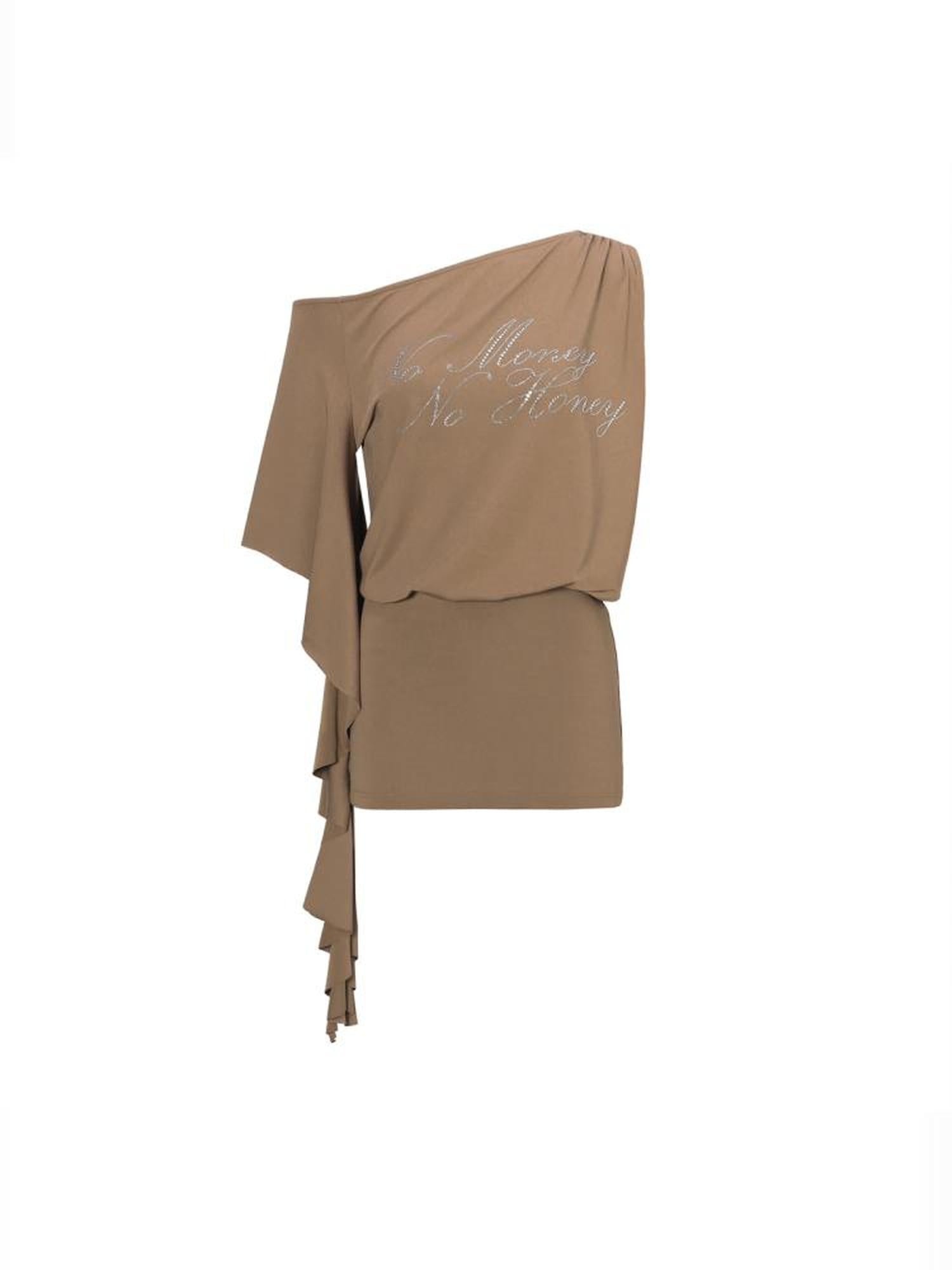 JYOSEI Asymmetric Sleeve Slip Dress with Rhinestone Detail