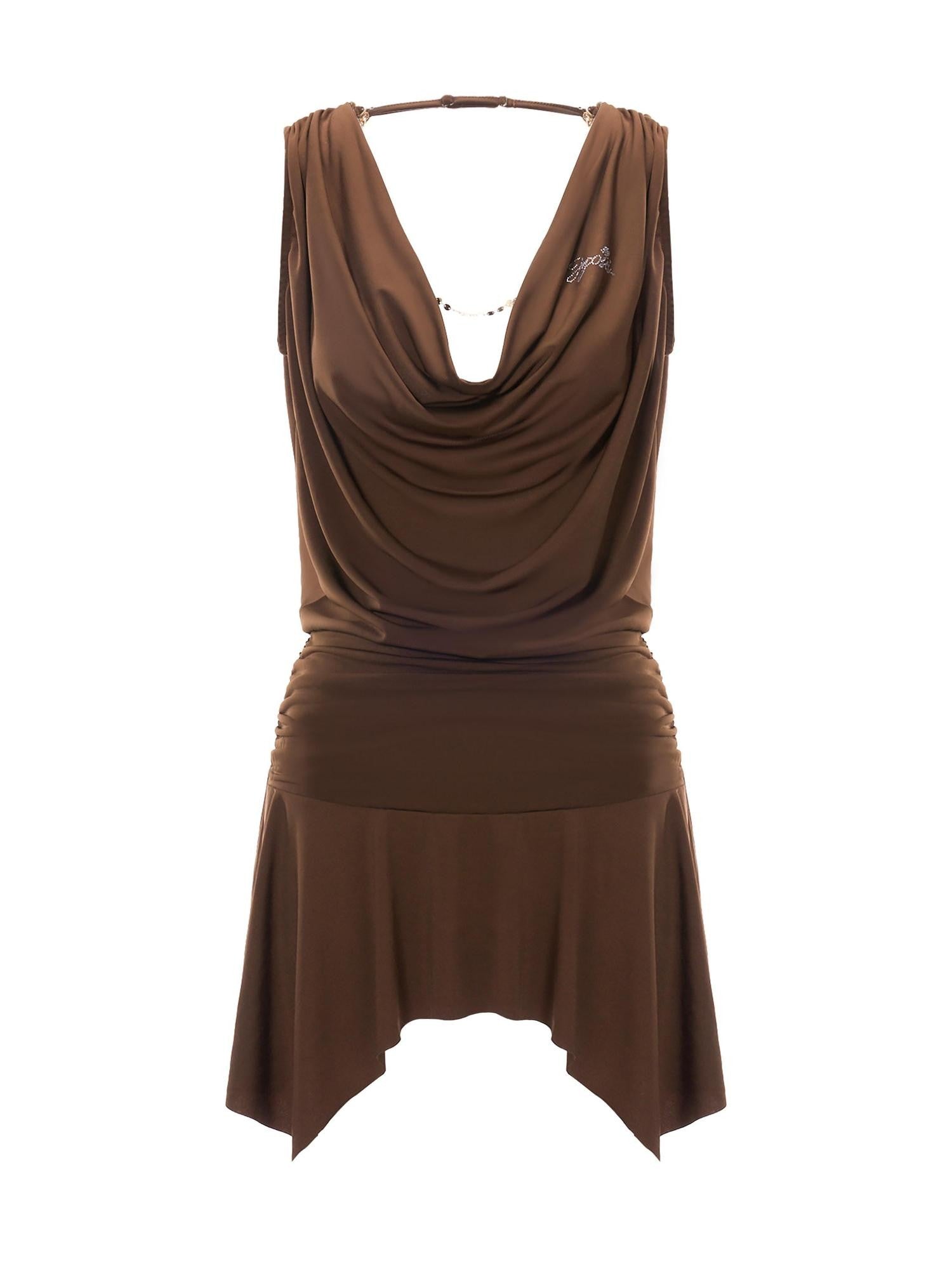 JYOSEI Asymmetrical Gold Chain Open Back Ruching Women&