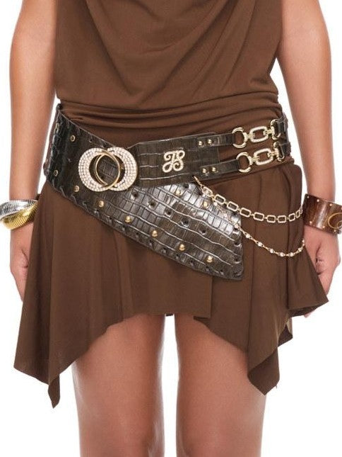 JYOSEI Asymmetrical Gold Chain Open Back Ruching Women&