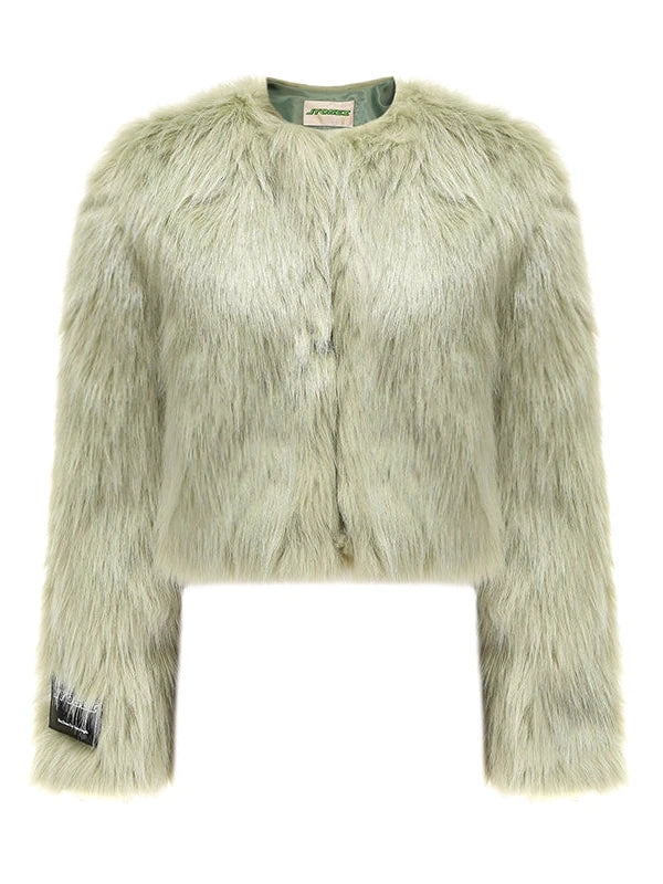 Avocado Green Faux Fur Cropped Winter Coat