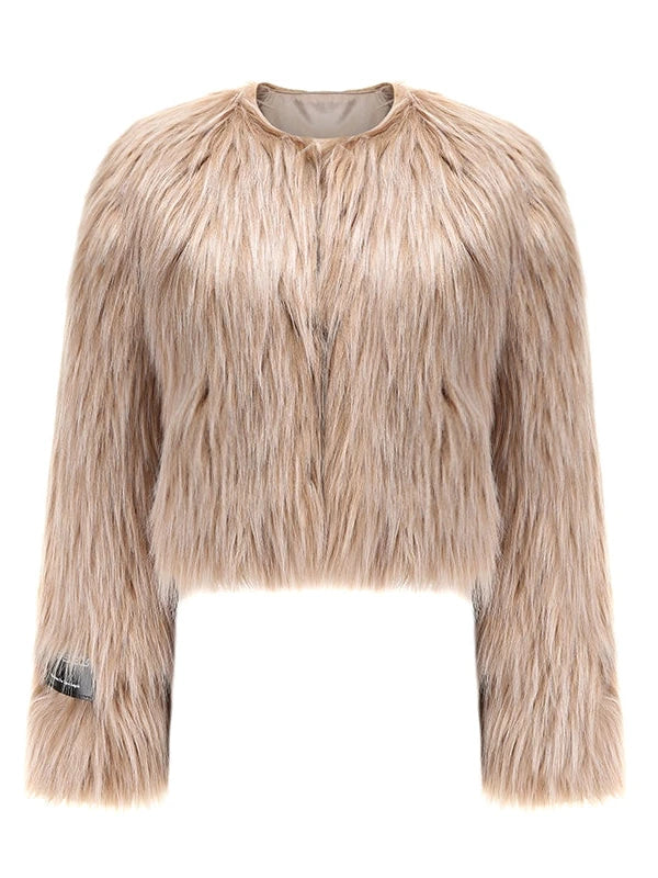 Avocado Green Faux Fur Cropped Winter Coat