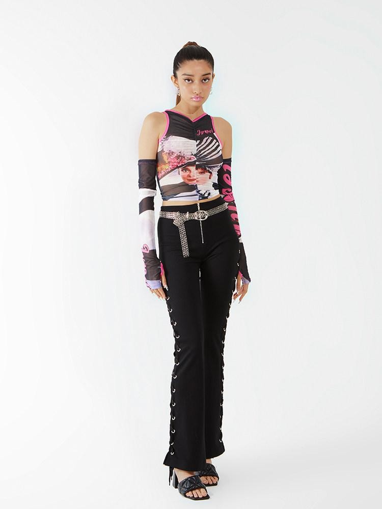 JYOSEI Black And Ivory Asymmetric Crisscross Tie Chain Women&