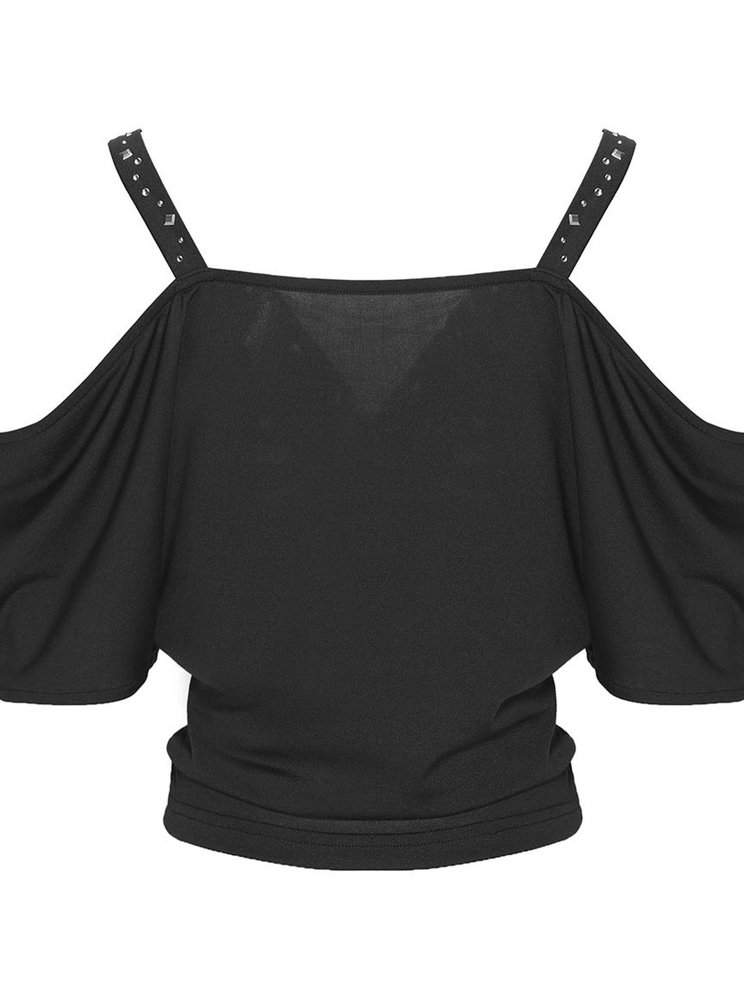 JYOSEI Black Cutout Shoulder V-Neck Batwing Sleeve Top with Studs