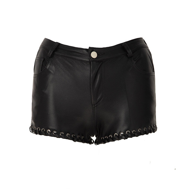 JYOSEI_Black_Drawstring_Eyelet_Low_Waist_Straight_Pockets_Women&