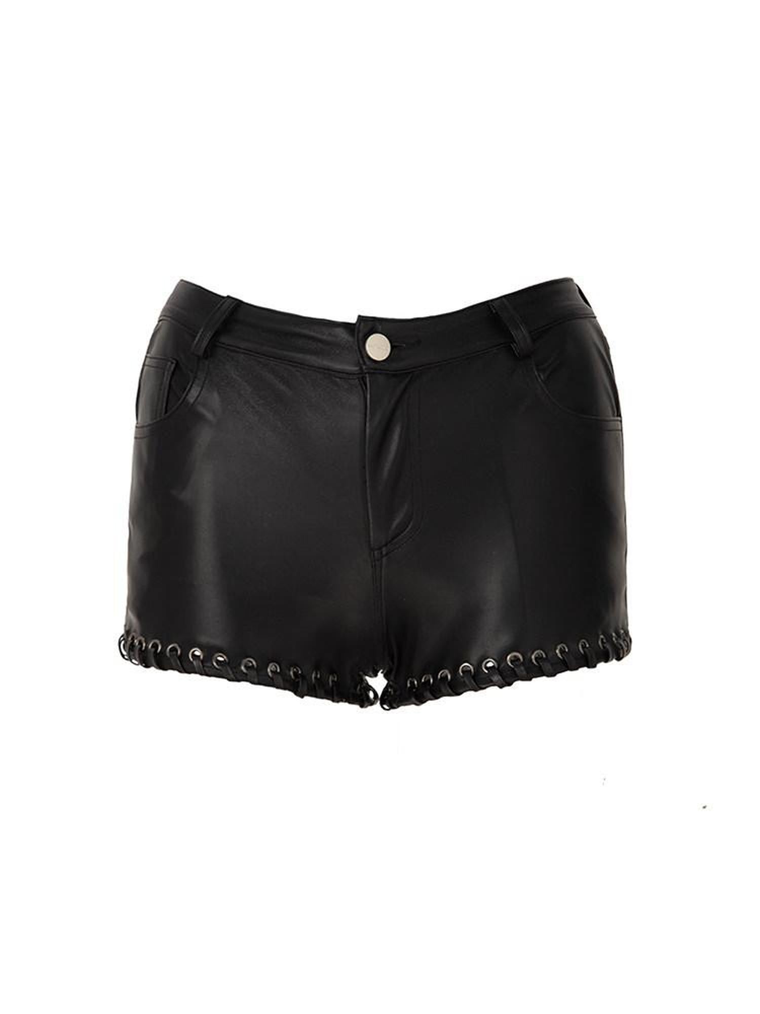 JYOSEI Black Drawstring Eyelet Low Waist Straight Pockets Women&