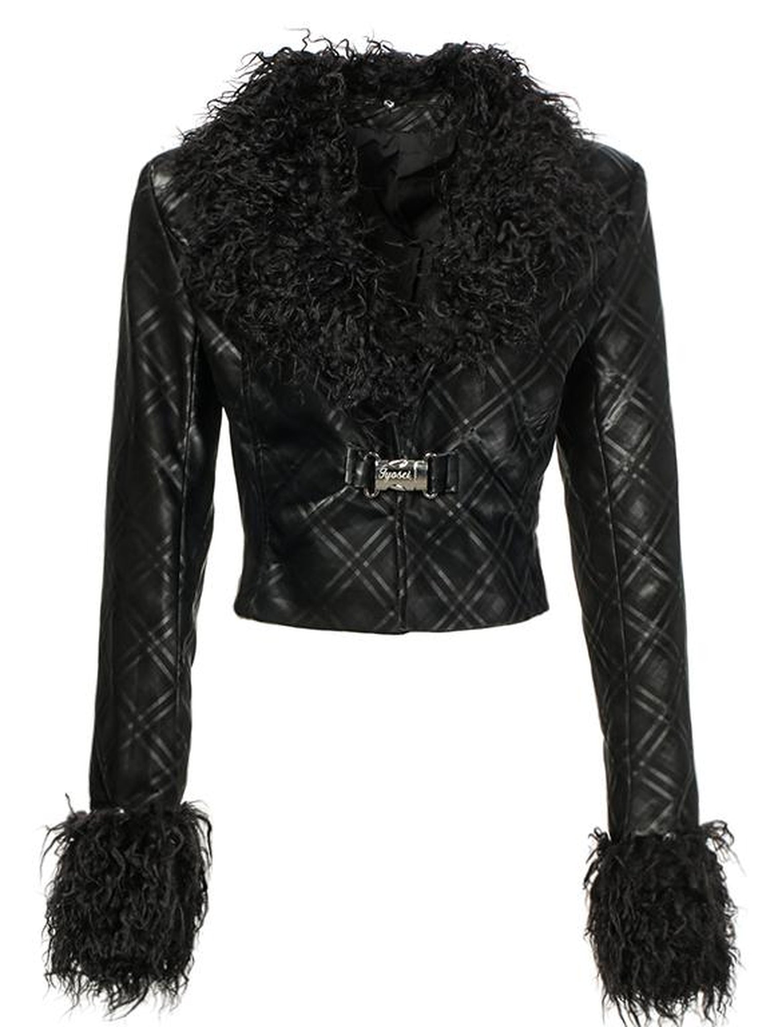 JYOSEI Black Grid Leather Set With Detachable Collar