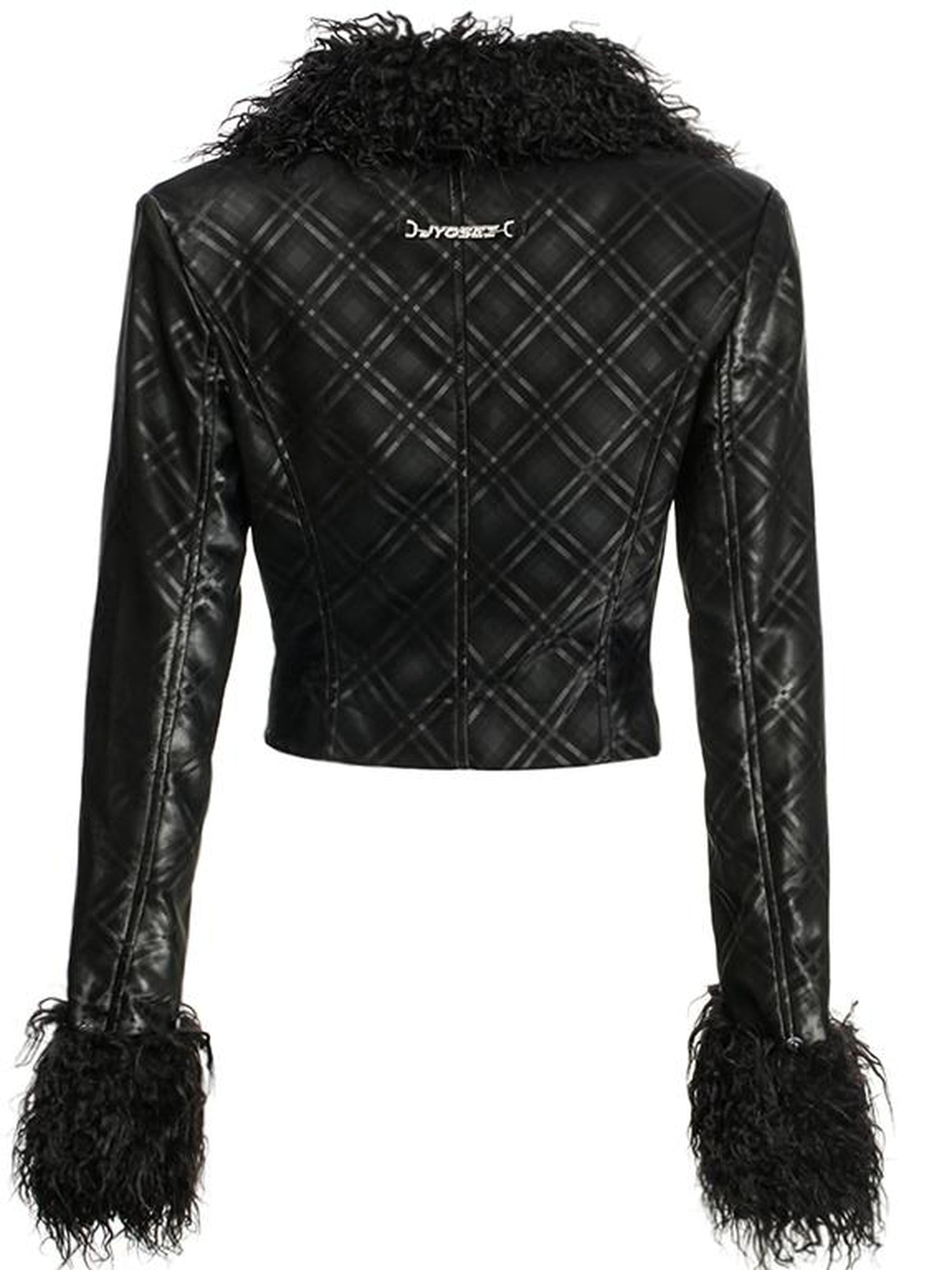 JYOSEI Black Grid Leather Set With Detachable Collar