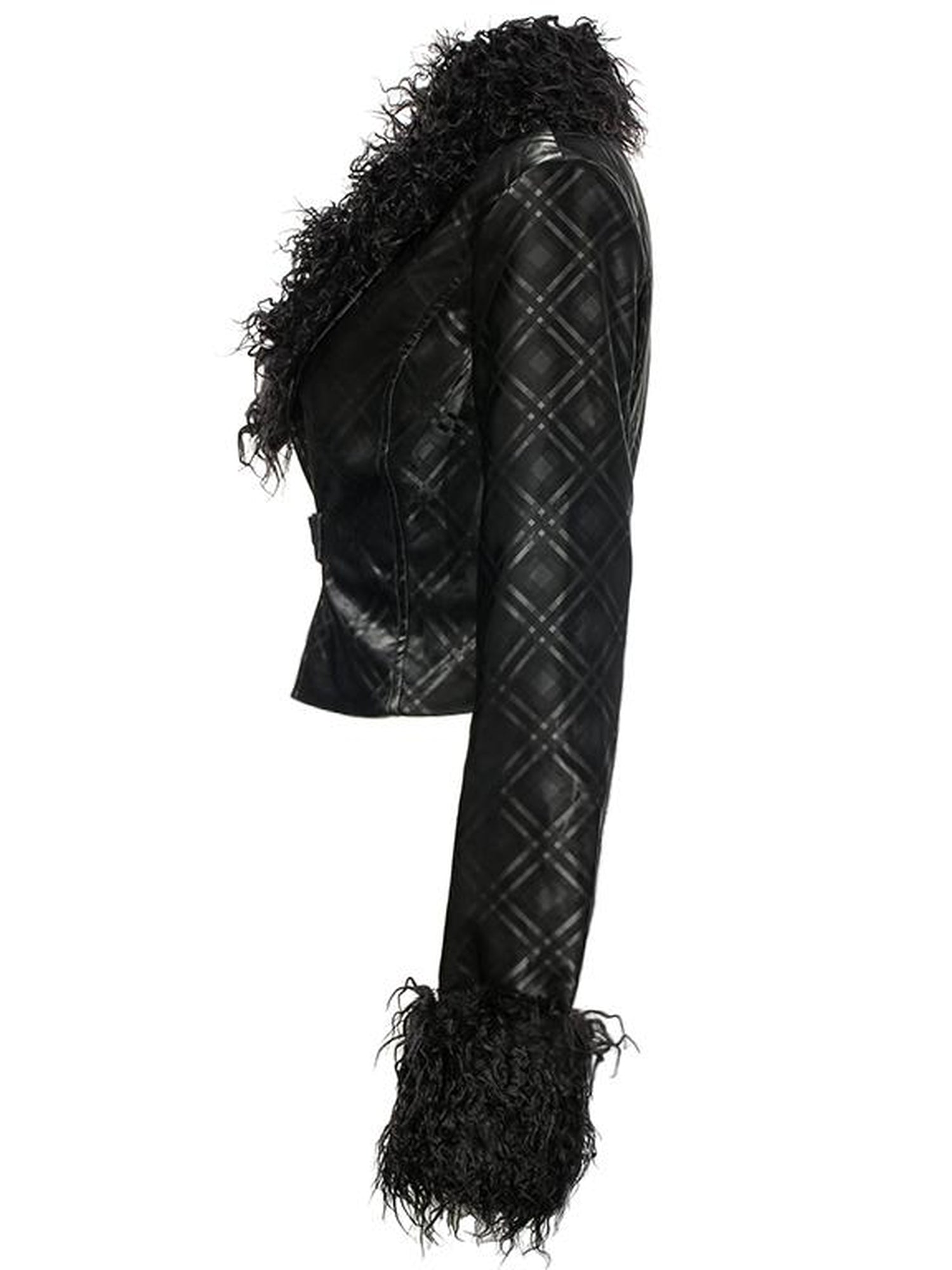 JYOSEI Black Grid Leather Set With Detachable Collar