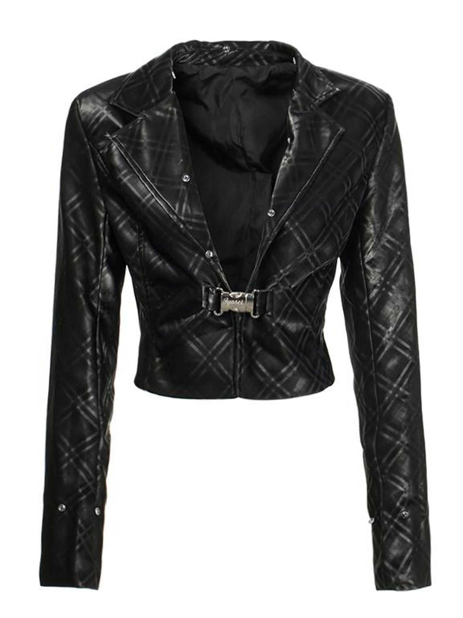 JYOSEI Black Grid Leather Set With Detachable Collar