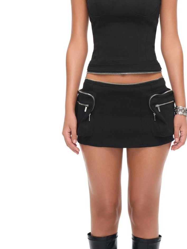 JYOSEI Black Halter V-neck Multi Pocket Women&